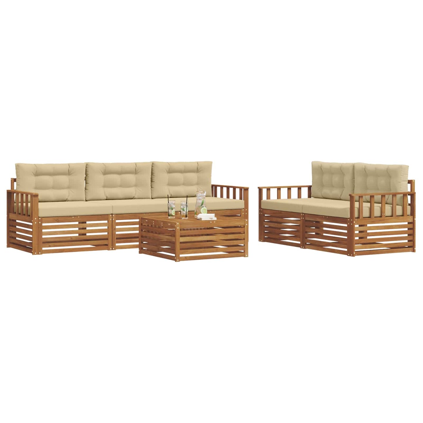 vidaXL Σειρά Καναπέ Εξωτερικού με μαξιλάρι 6 pcs Φυσικό και Μπεζ