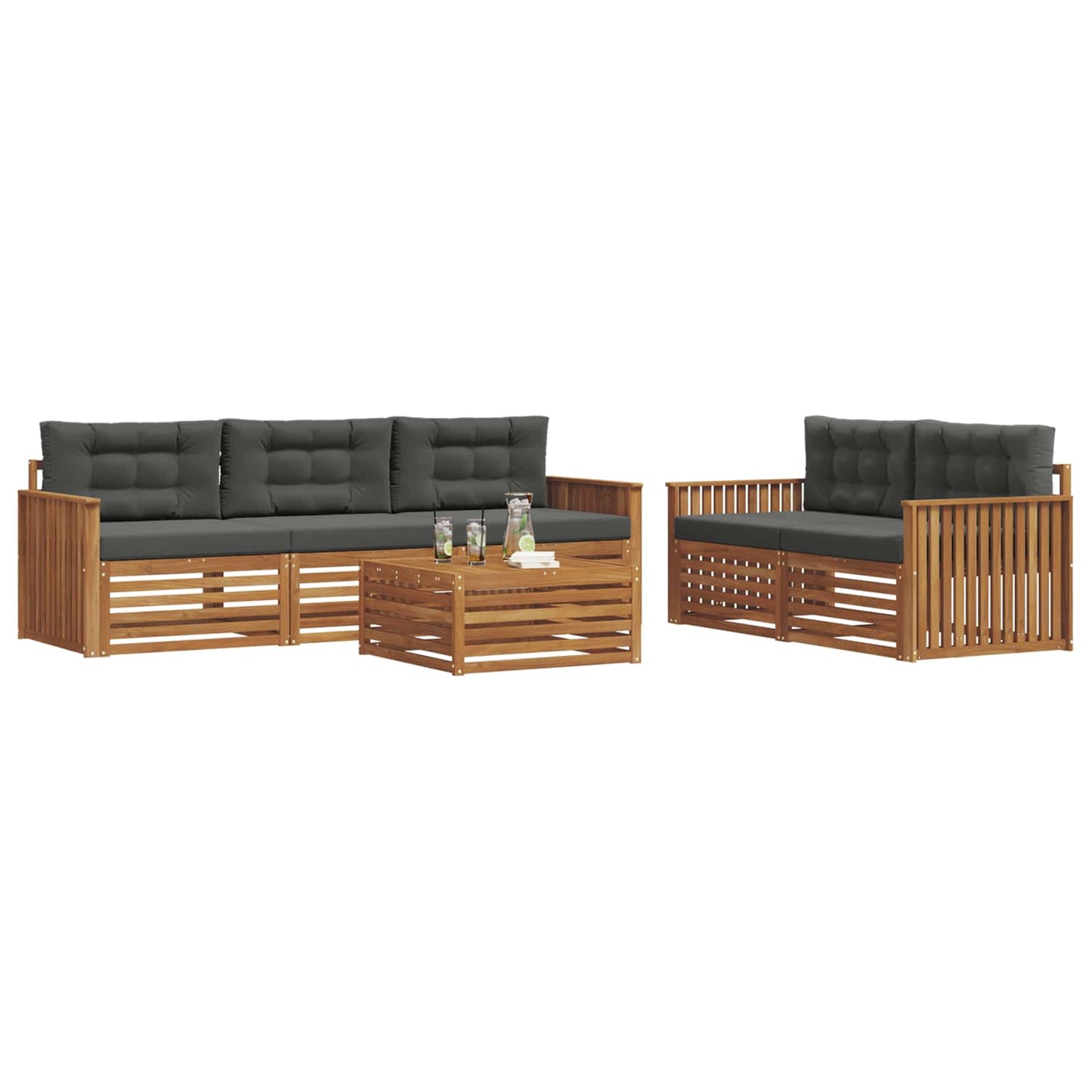 vidaXL Σειρά Καναπέ Εξωτερικού με μαξιλάρι 6 pcs Φυσικό και Ανθρακί