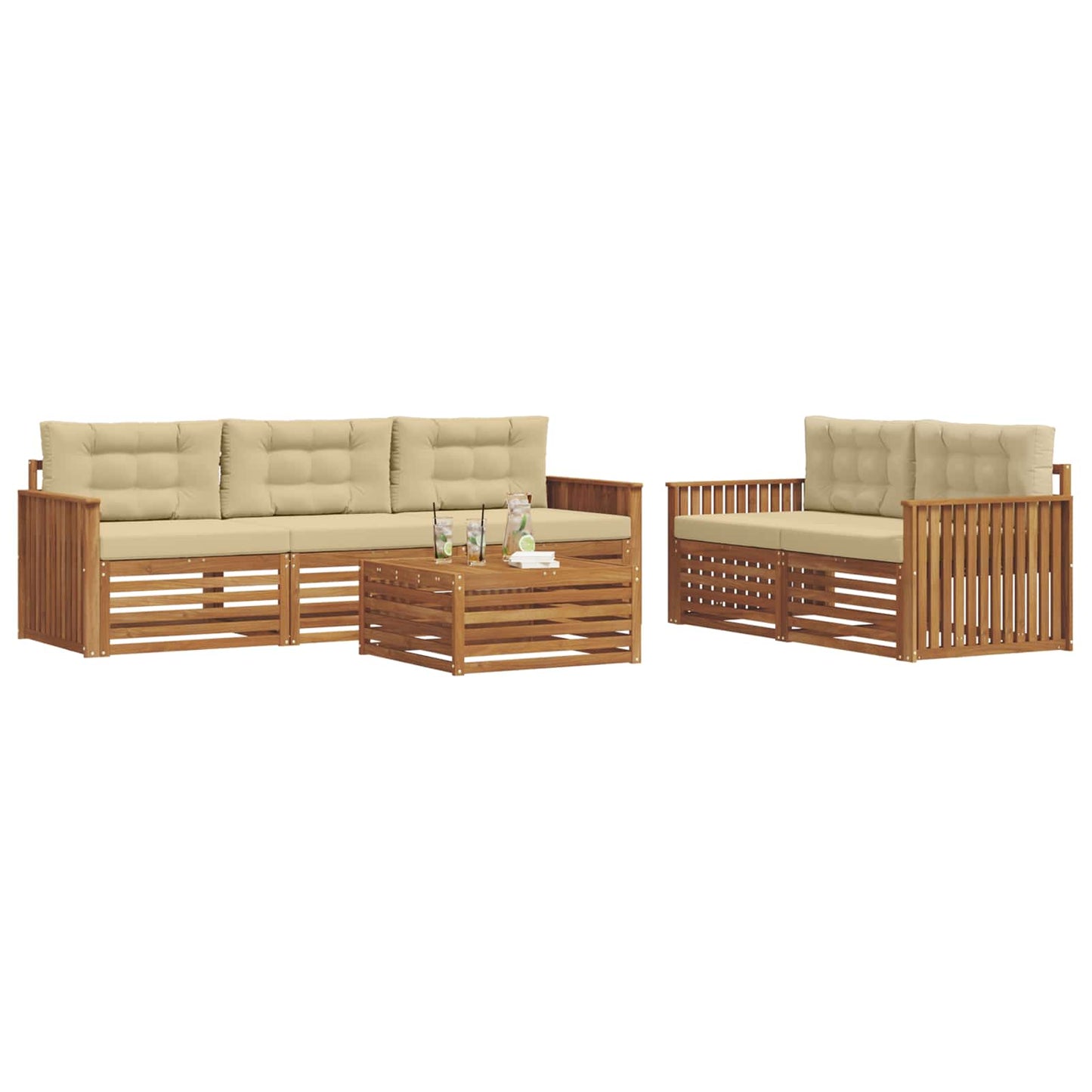 vidaXL Σειρά Καναπέ Εξωτερικού με μαξιλάρι 6 pcs Φυσικό και Μπεζ