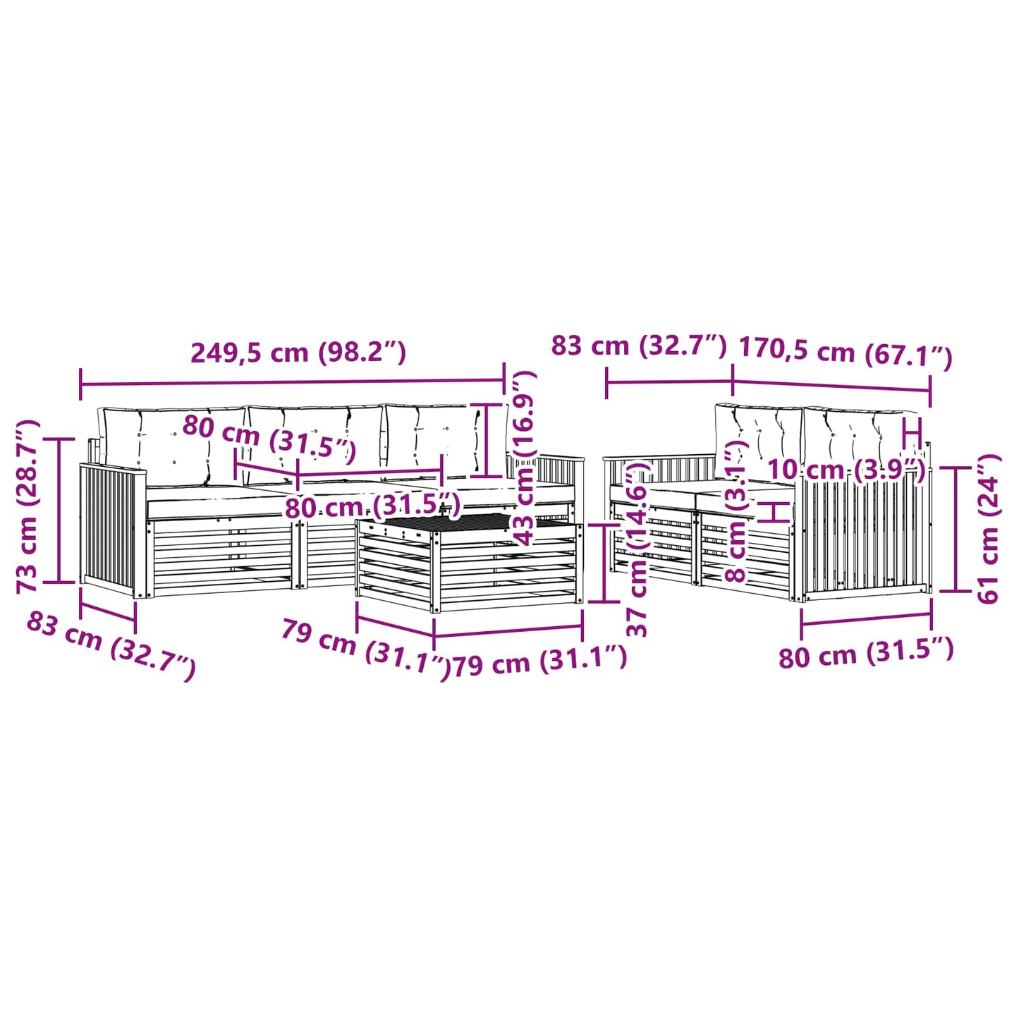 vidaXL Σειρά Καναπέ Εξωτερικού με μαξιλάρι 6 pcs Φυσικό και Μπεζ
