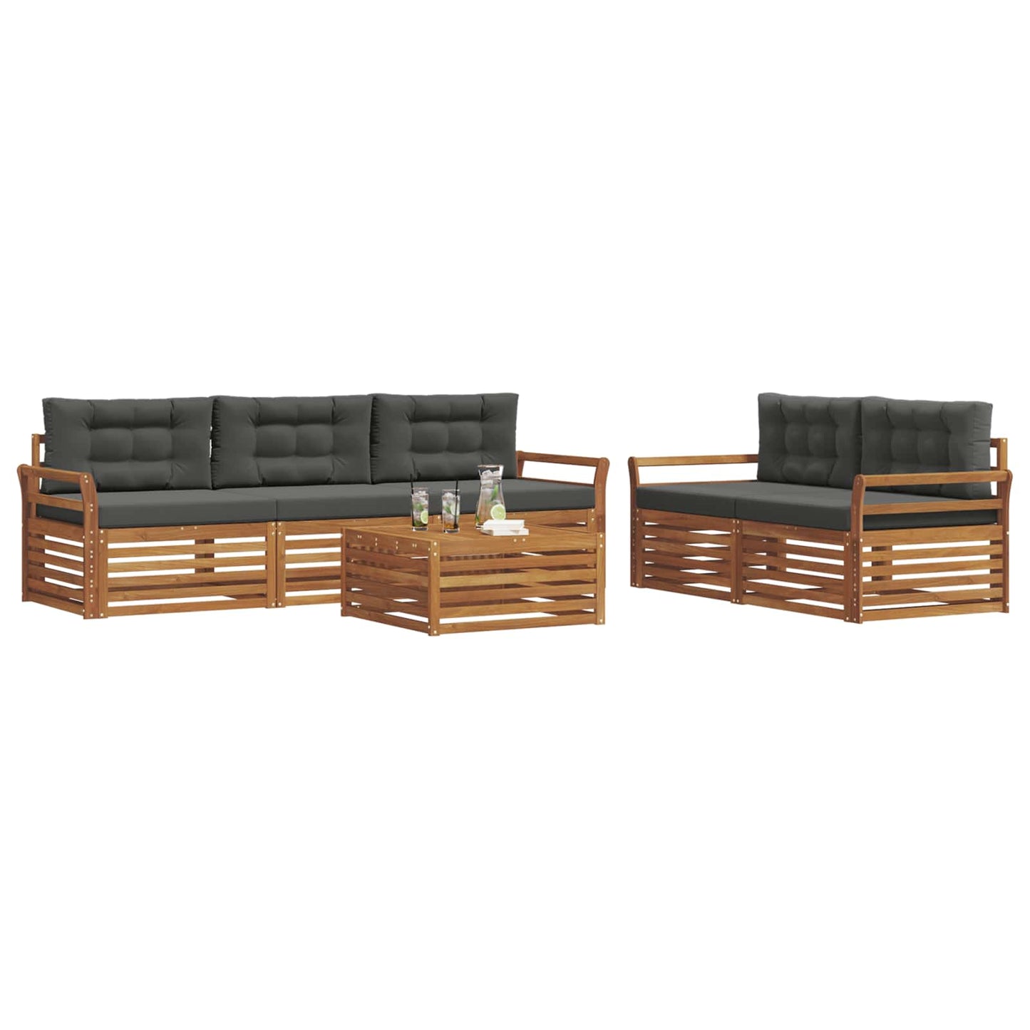 vidaXL Σειρά Καναπέ Εξωτερικού με μαξιλάρι 6 pcs Φυσικό και Ανθρακί