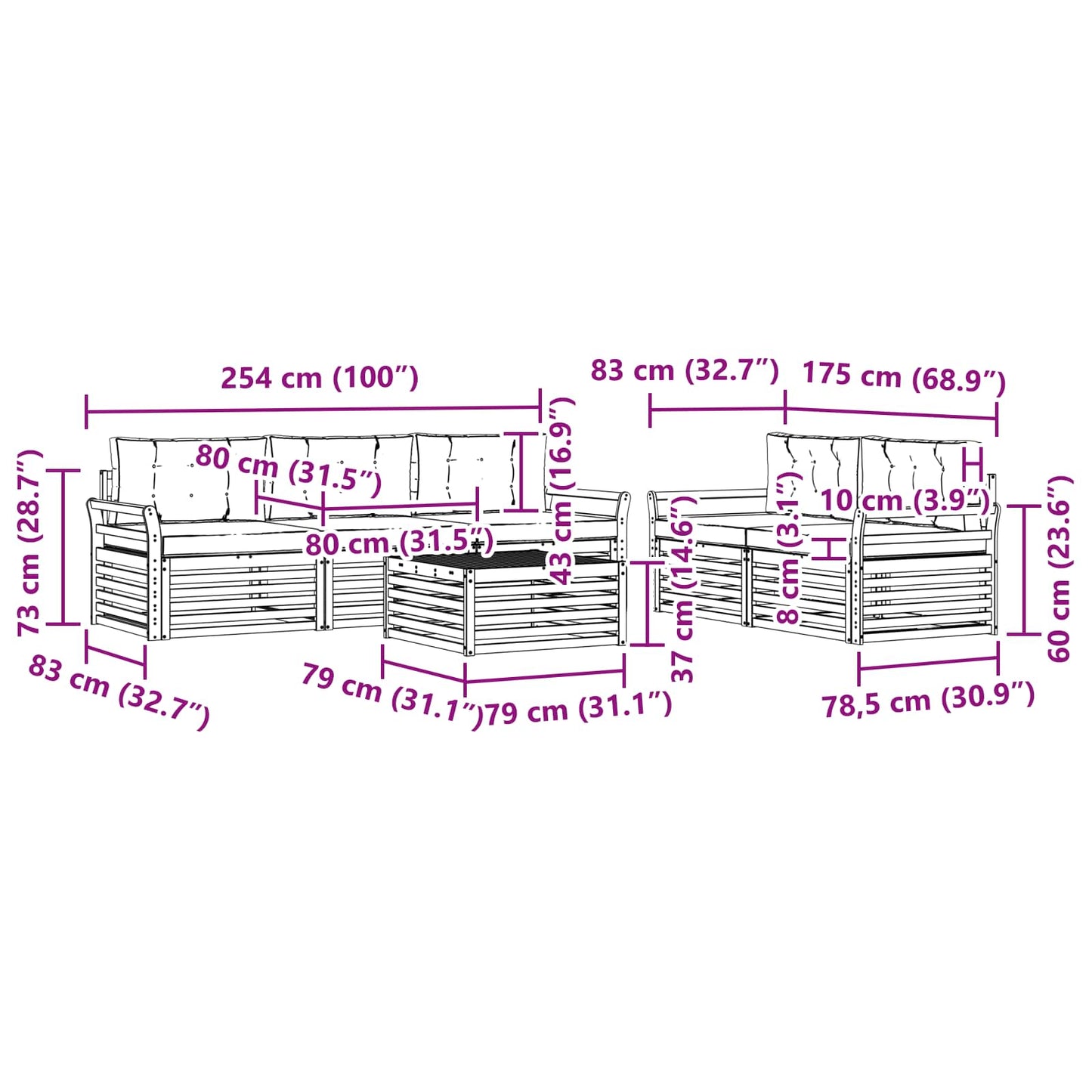 vidaXL Σειρά Καναπέ Εξωτερικού με μαξιλάρι 6 pcs Φυσικό και Ανθρακί