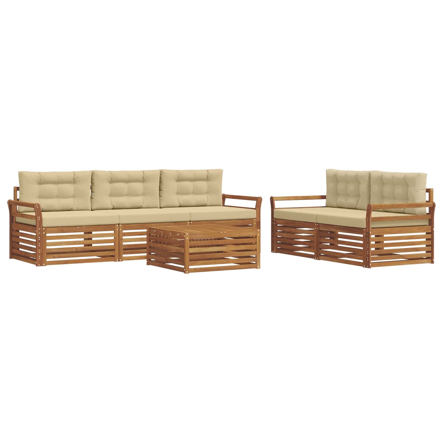 vidaXL Σειρά Καναπέ Εξωτερικού με μαξιλάρι 6 pcs Φυσικό και Μπεζ