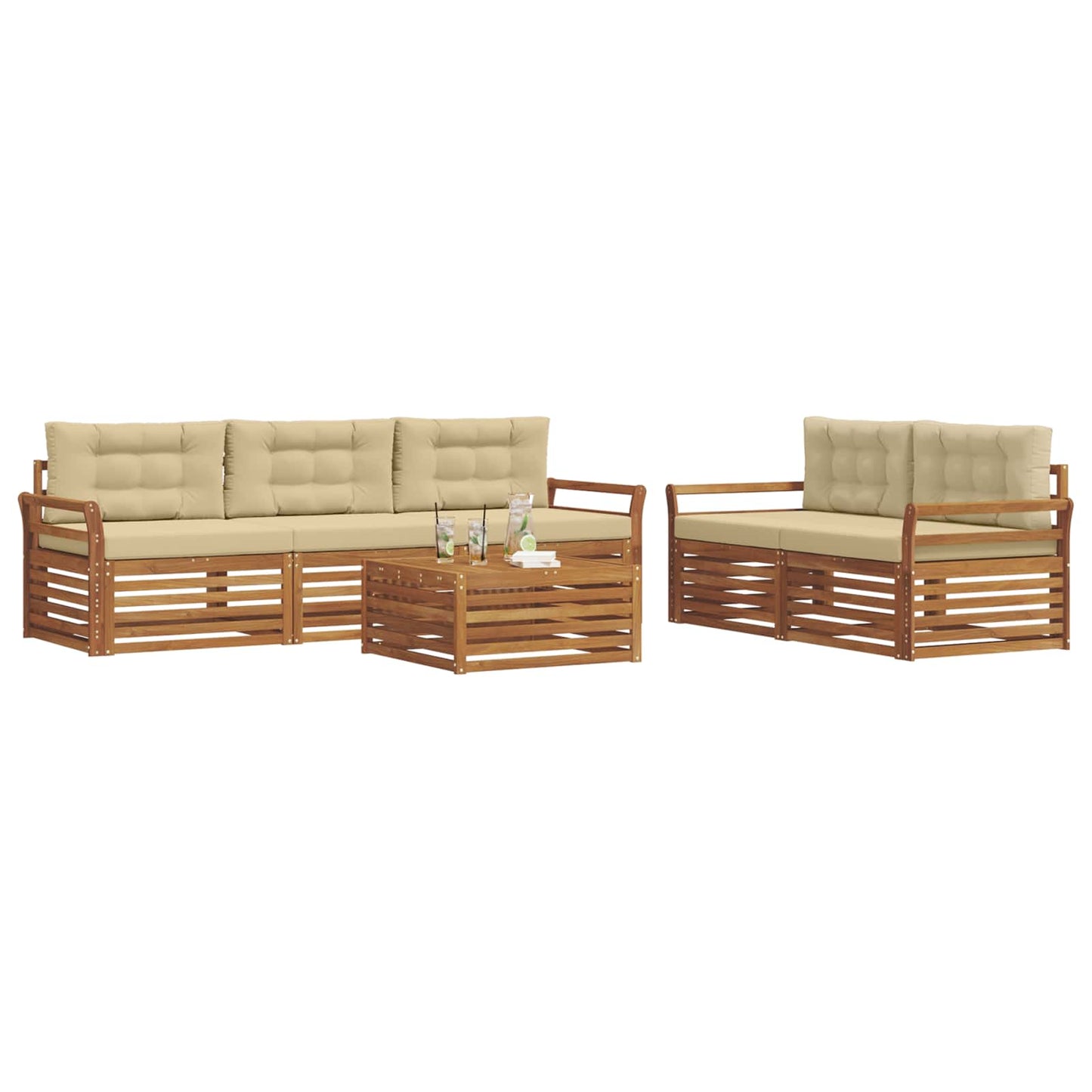 vidaXL Σειρά Καναπέ Εξωτερικού με μαξιλάρι 6 pcs Φυσικό και Μπεζ