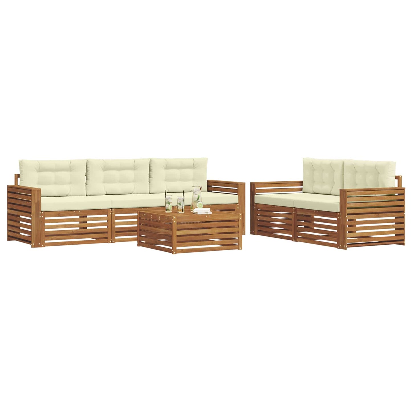 vidaXL Σειρά Καναπέ Εξωτερικού με μαξιλάρι 6 pcs Φυσικό και Κρέμα