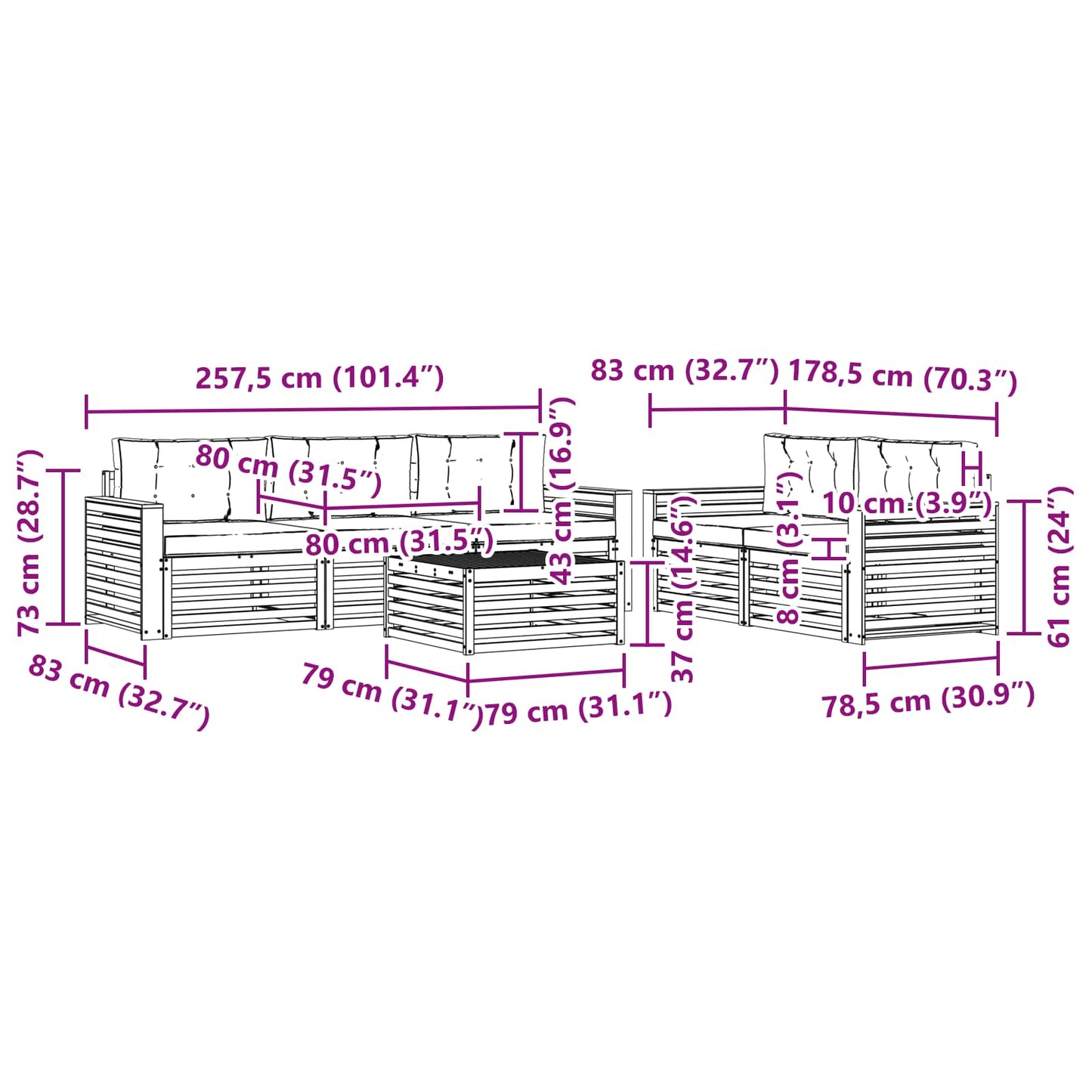vidaXL Σειρά Καναπέ Εξωτερικού 6 pcs Φυσικό και Ανοιχτό Γκρι