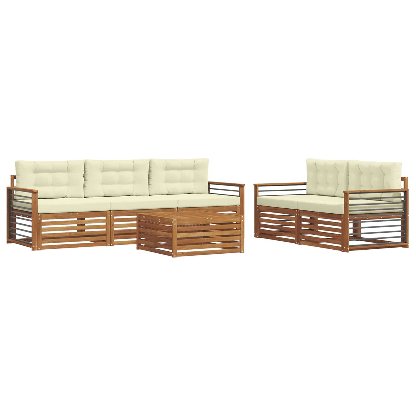 vidaXL Σειρά Καναπέ Εξωτερικού με μαξιλάρι 6 pcs Φυσικό και Κρέμα