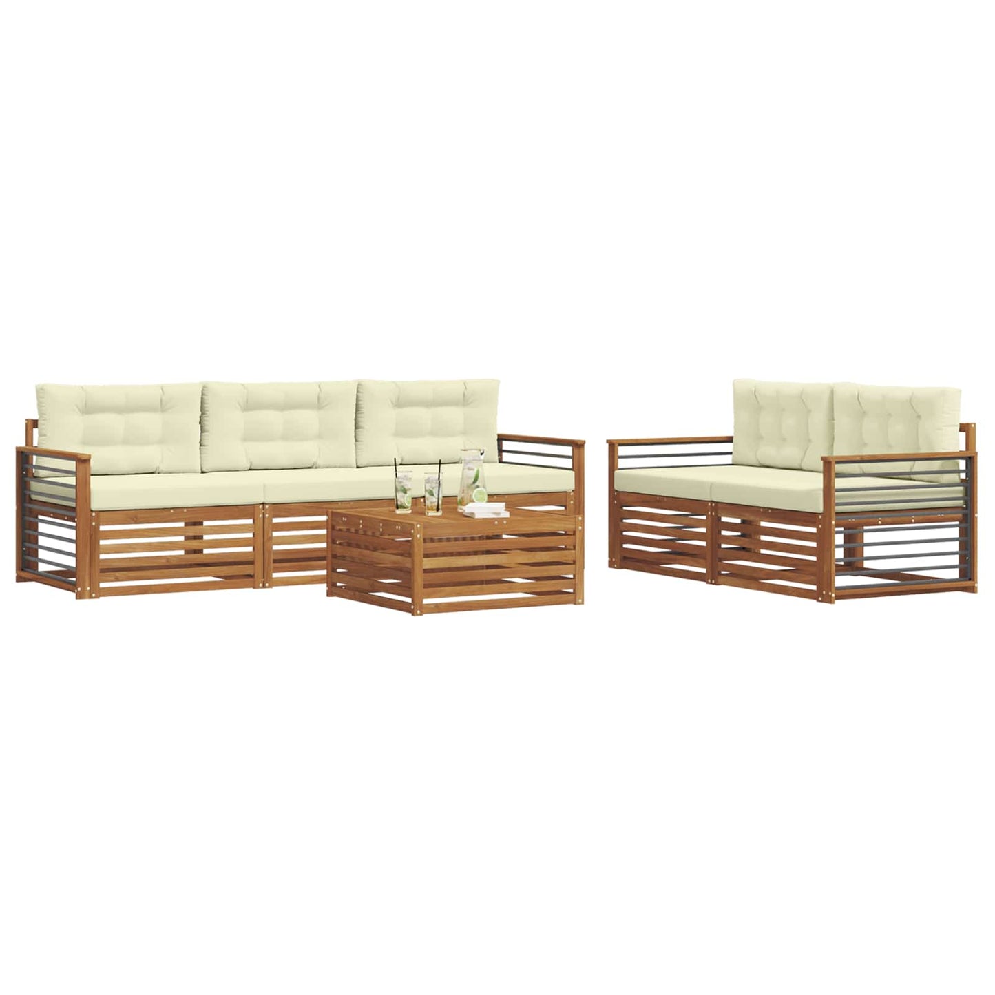 vidaXL Σειρά Καναπέ Εξωτερικού με μαξιλάρι 6 pcs Φυσικό και Κρέμα