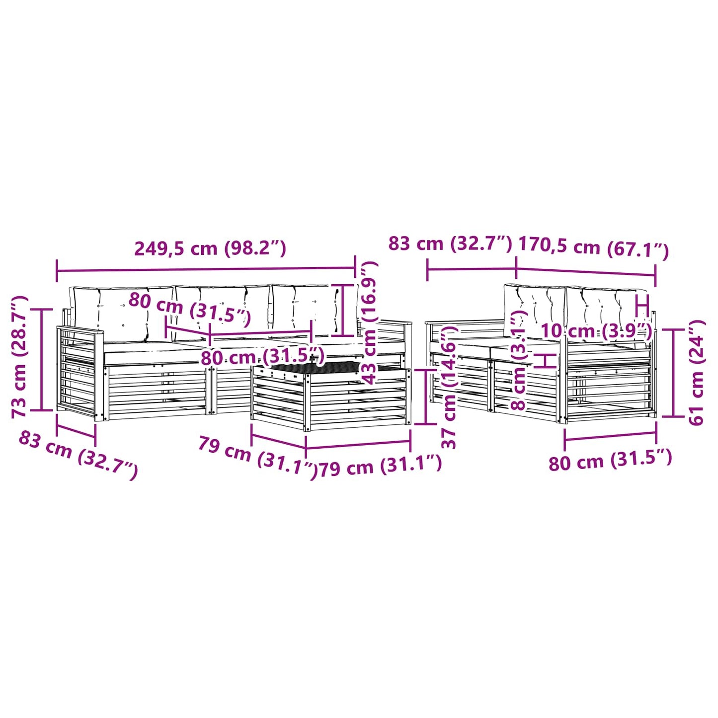 vidaXL Σειρά Καναπέ Εξωτερικού με μαξιλάρι 6 pcs Φυσικό και Κρέμα