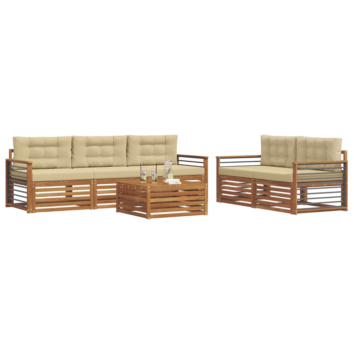 vidaXL Σειρά Καναπέ Εξωτερικού με μαξιλάρι 6 pcs Φυσικό και Μπεζ