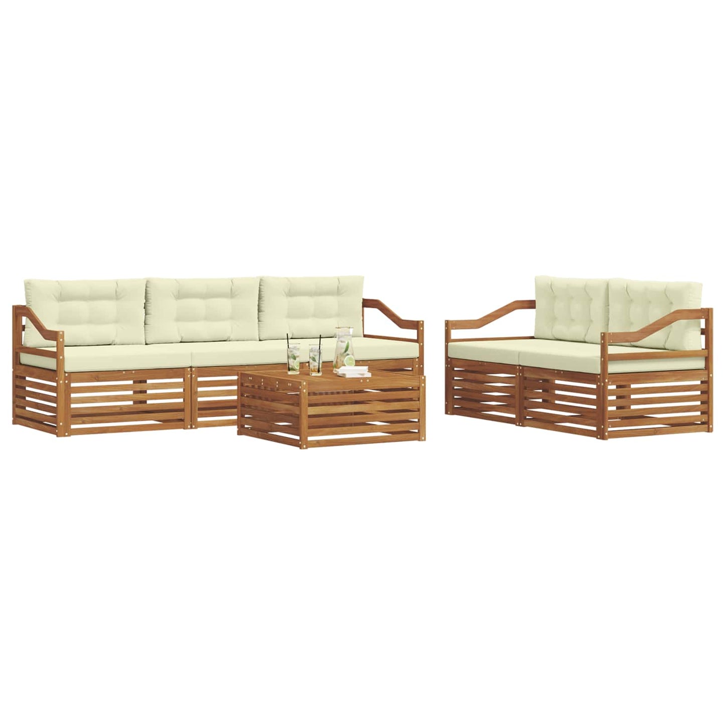 vidaXL Σειρά Καναπέ Εξωτερικού με μαξιλάρι 6 pcs Φυσικό και Κρέμα