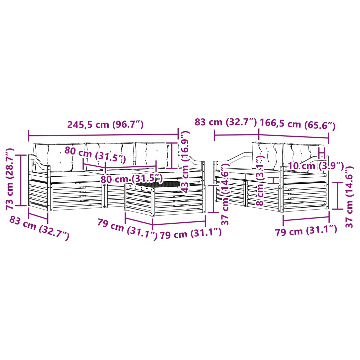 vidaXL Σειρά Καναπέ Εξωτερικού με μαξιλάρι 6 pcs Φυσικό και Κρέμα