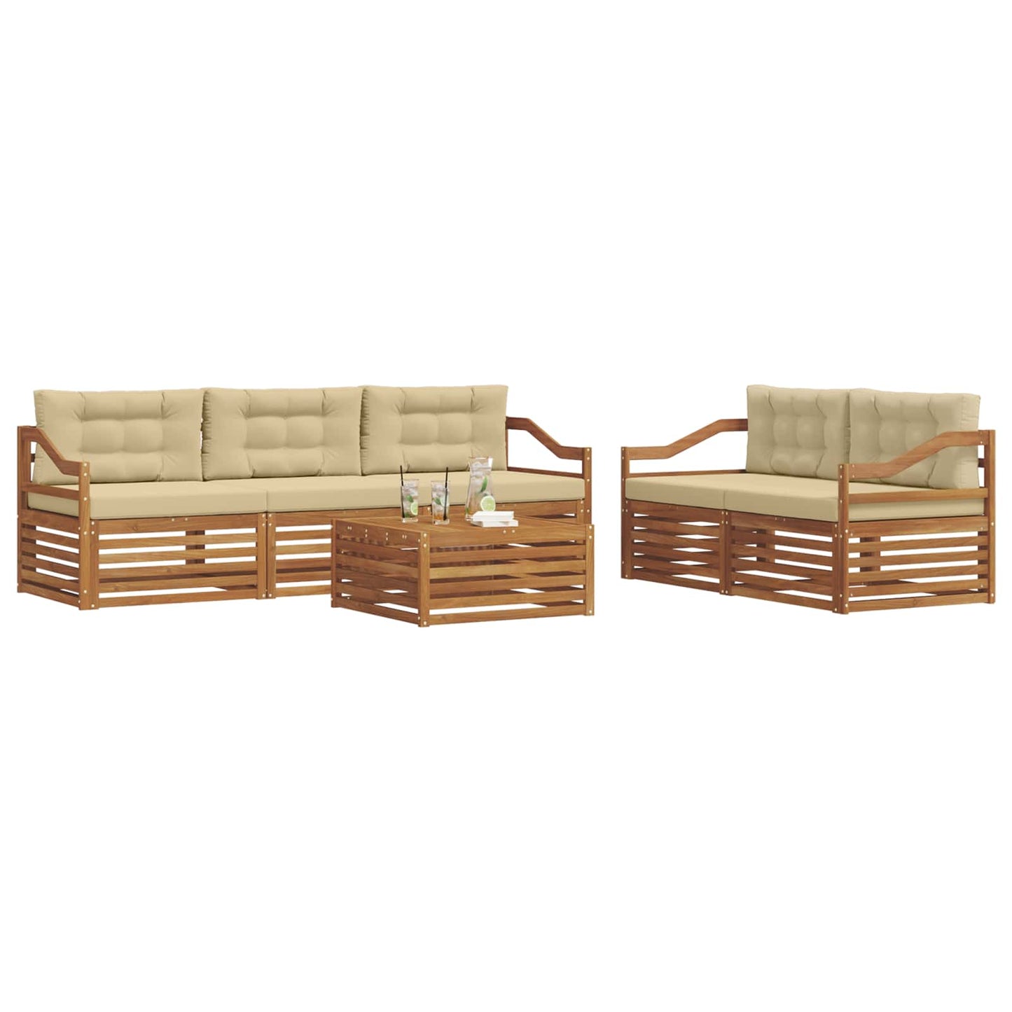 vidaXL Σειρά Καναπέ Εξωτερικού με μαξιλάρι 6 pcs Φυσικό και Μπεζ