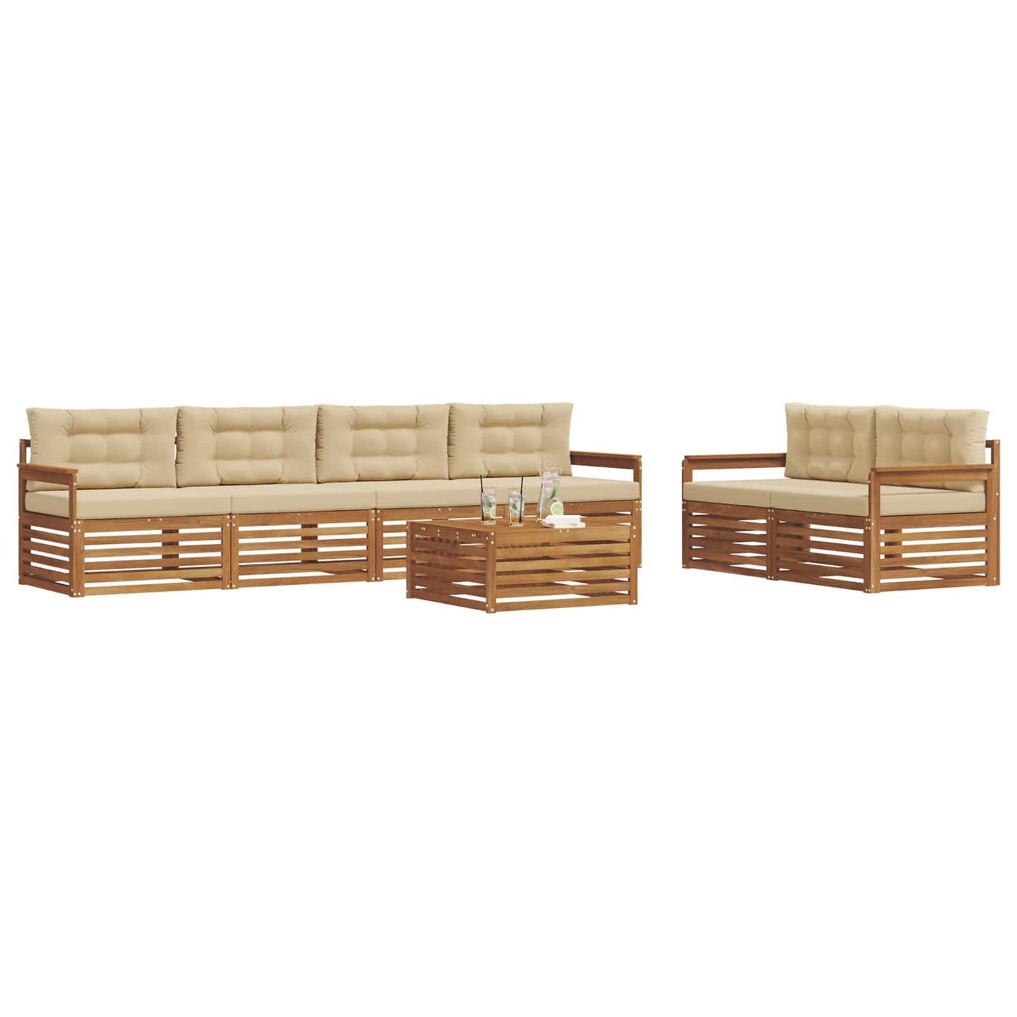 vidaXL Σειρά Καναπέ Εξωτερικού με μαξιλάρι 7 pcs Φυσικό και Μπεζ