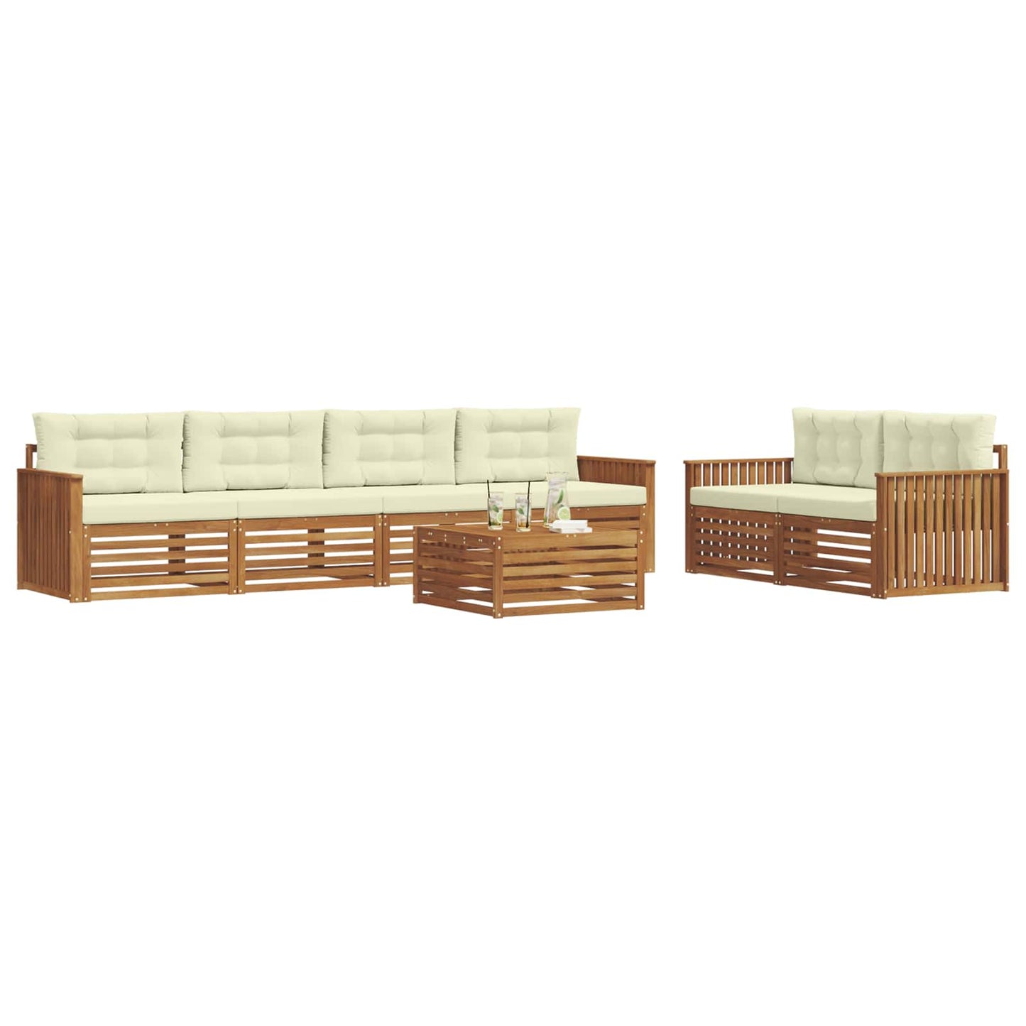 vidaXL Σειρά Καναπέ Εξωτερικού με μαξιλάρι 7 pcs Φυσικό και Κρέμα
