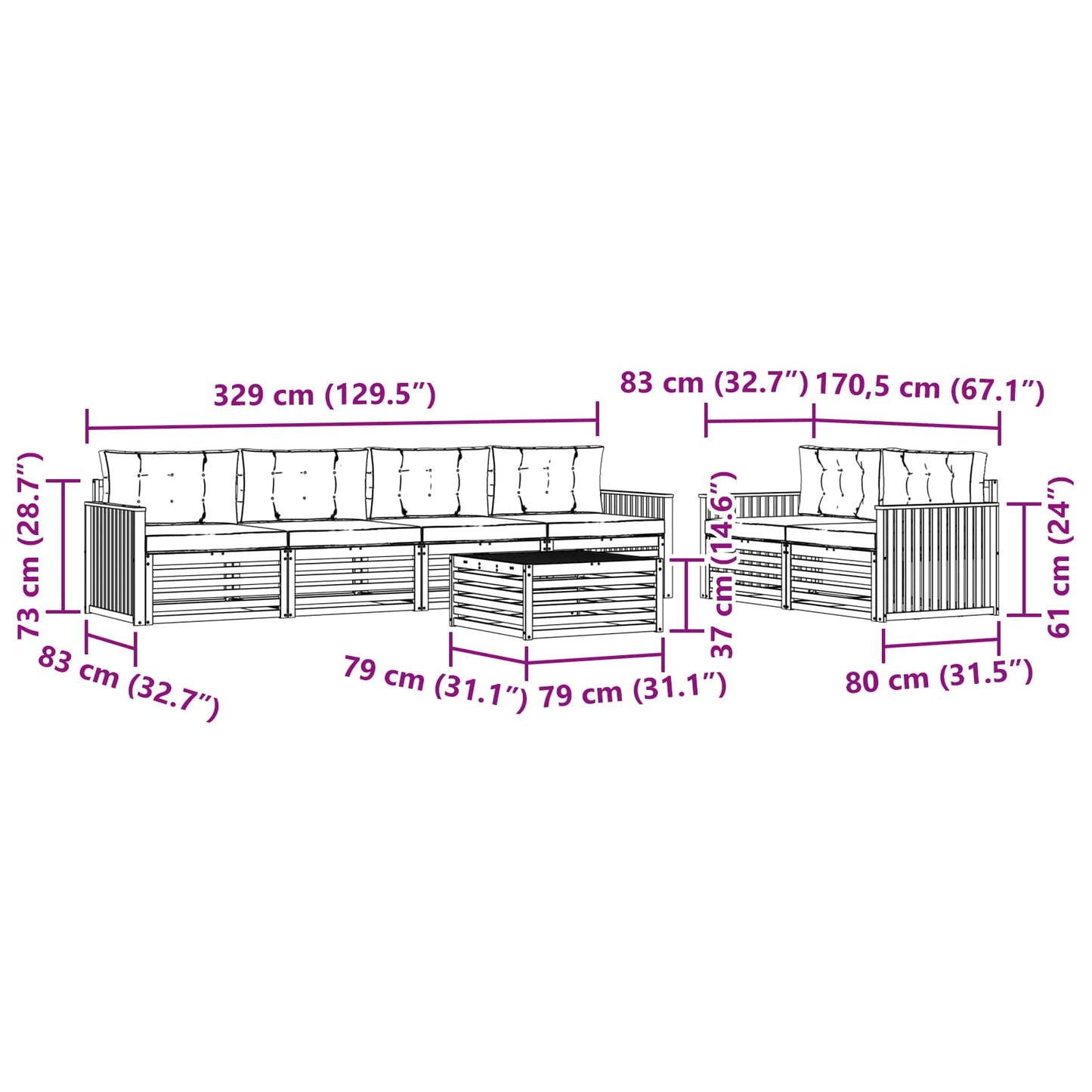 vidaXL Σειρά Καναπέ Εξωτερικού με μαξιλάρι 7 pcs Φυσικό και Κρέμα