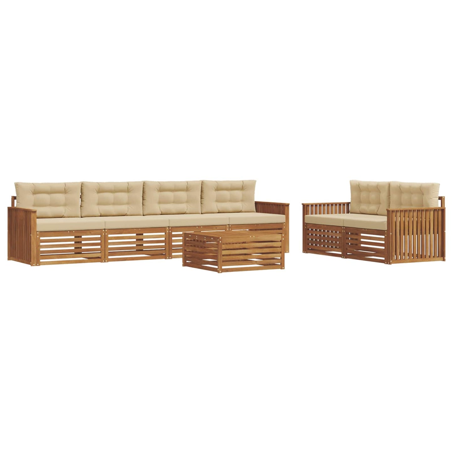 vidaXL Σειρά Καναπέ Εξωτερικού με μαξιλάρι 7 pcs Φυσικό και Μπεζ
