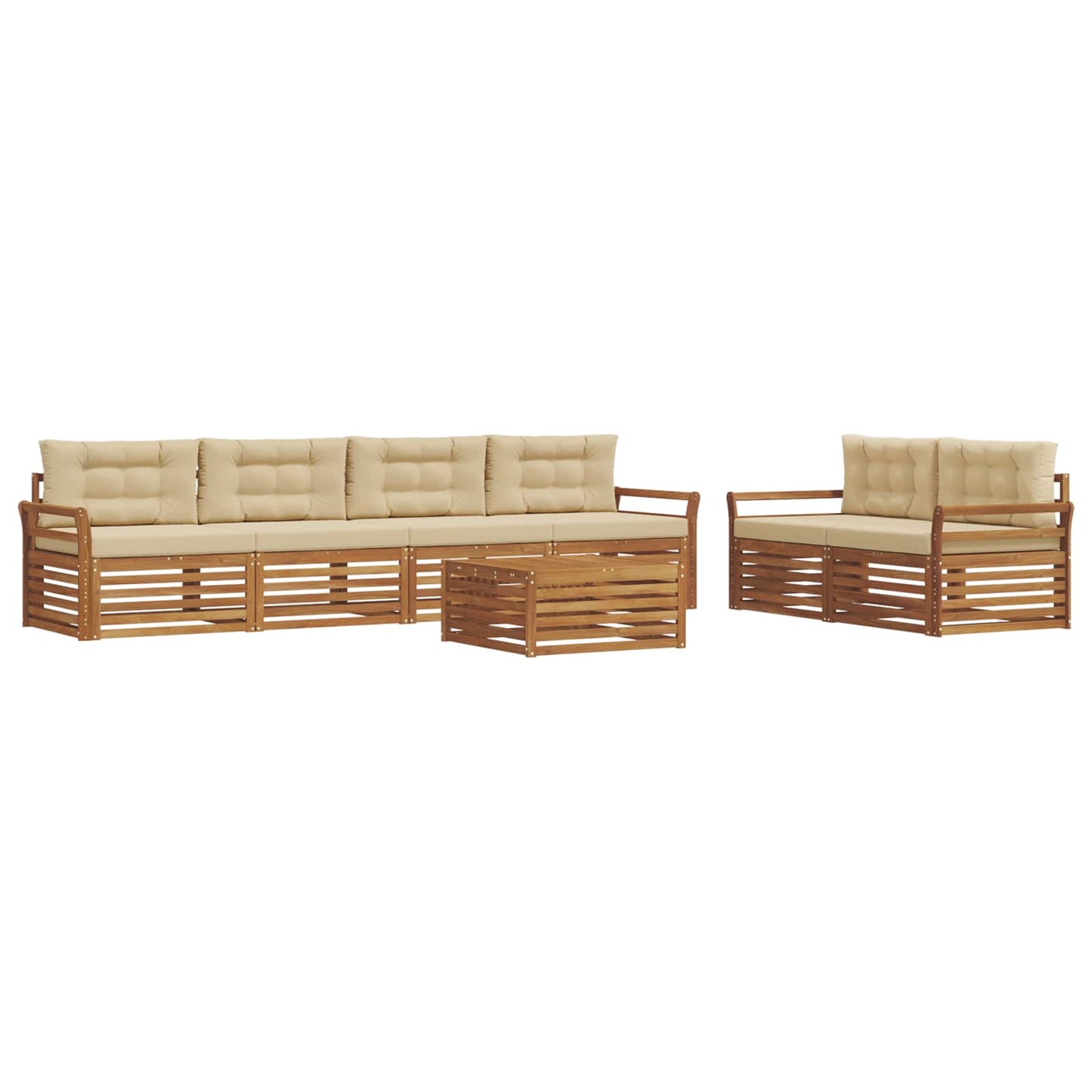 vidaXL Σειρά Καναπέ Εξωτερικού με μαξιλάρι 7 pcs Φυσικό και Μπεζ