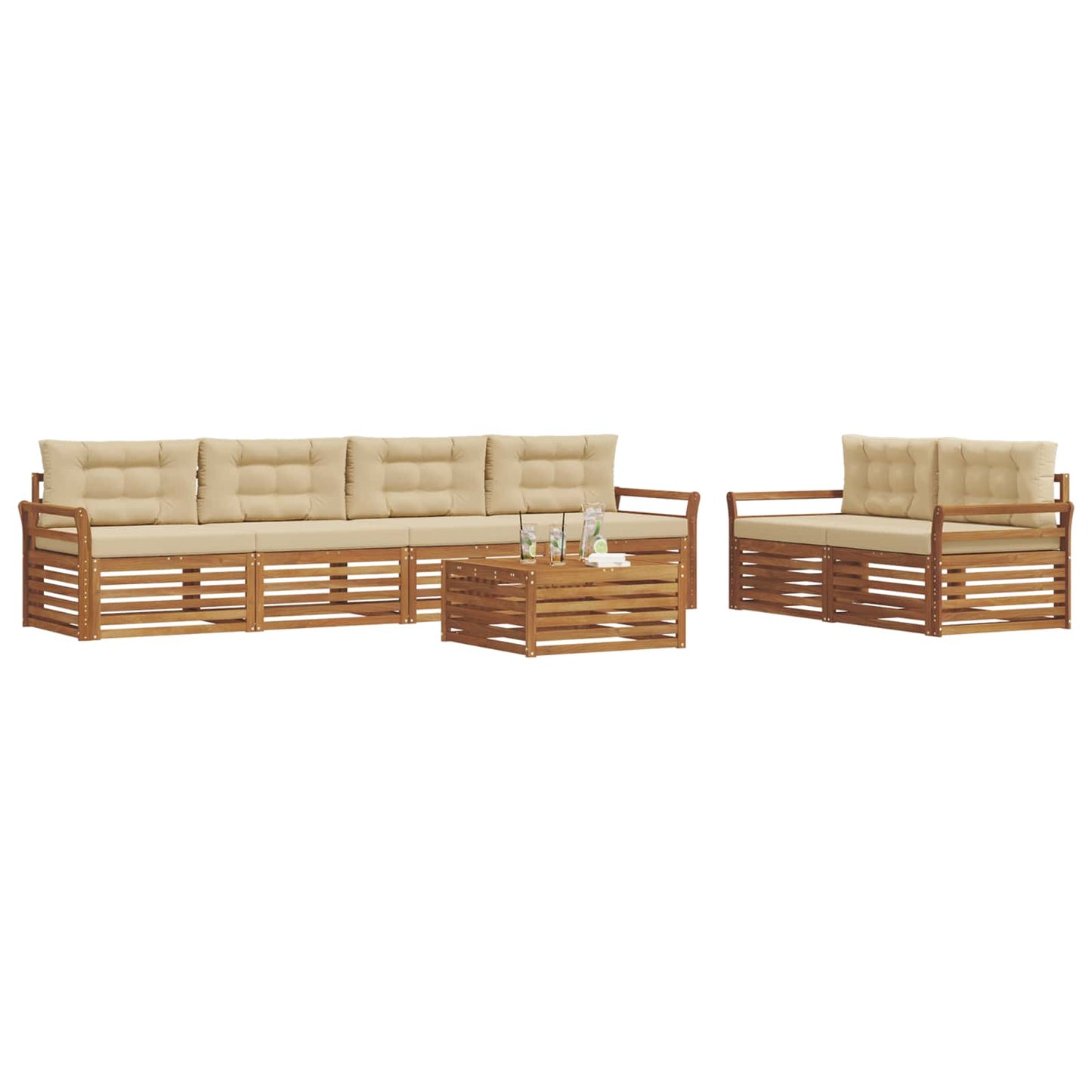 vidaXL Σειρά Καναπέ Εξωτερικού με μαξιλάρι 7 pcs Φυσικό και Μπεζ