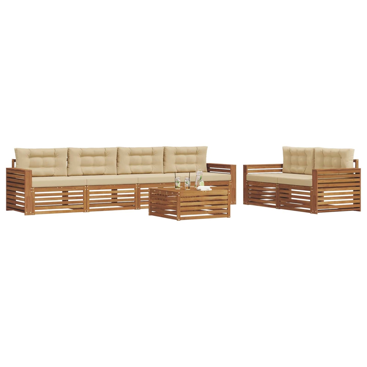 vidaXL Σειρά Καναπέ Εξωτερικού με μαξιλάρι 7 pcs Φυσικό και Μπεζ