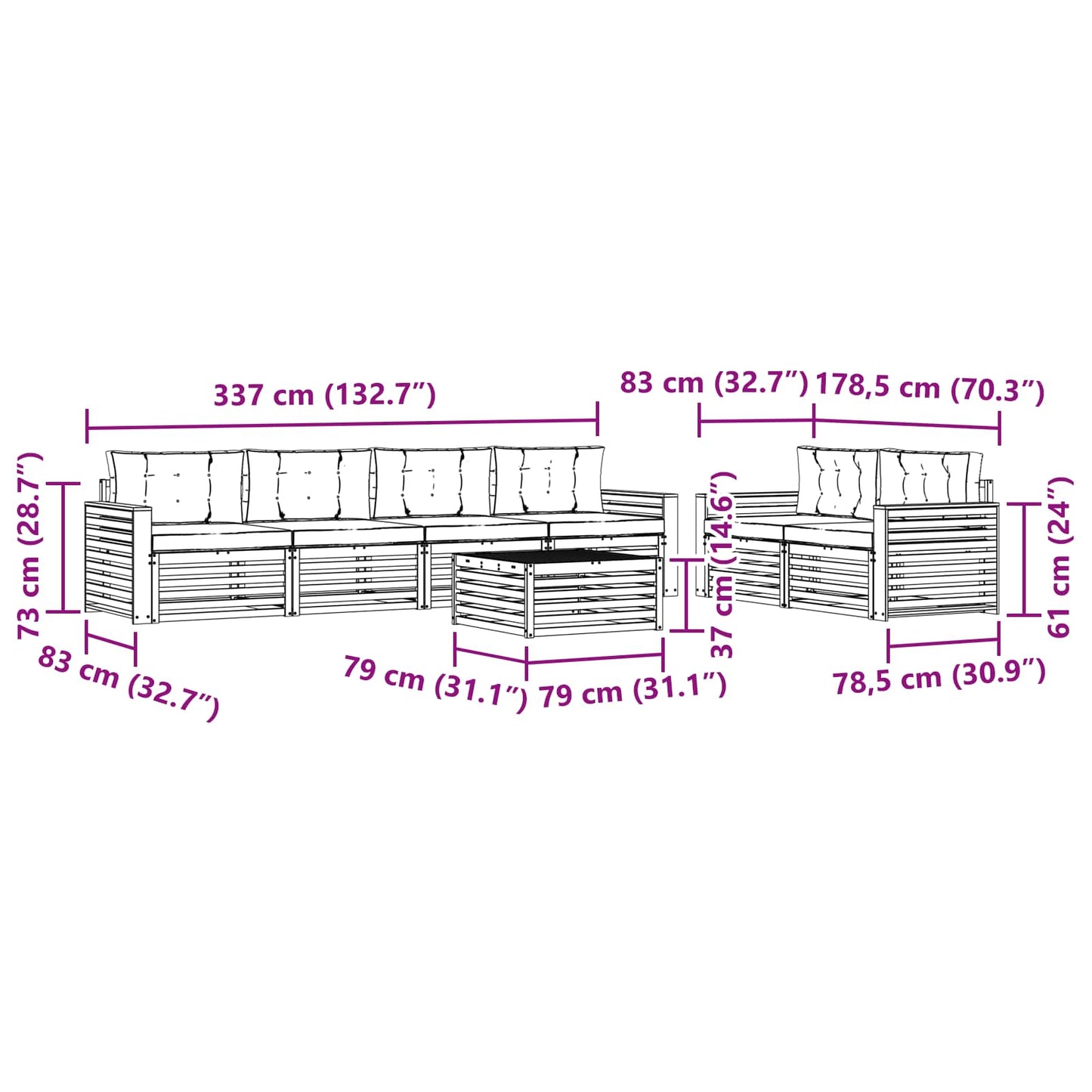 vidaXL Σειρά Καναπέ Εξωτερικού με μαξιλάρι 7 pcs Φυσικό και Μπεζ