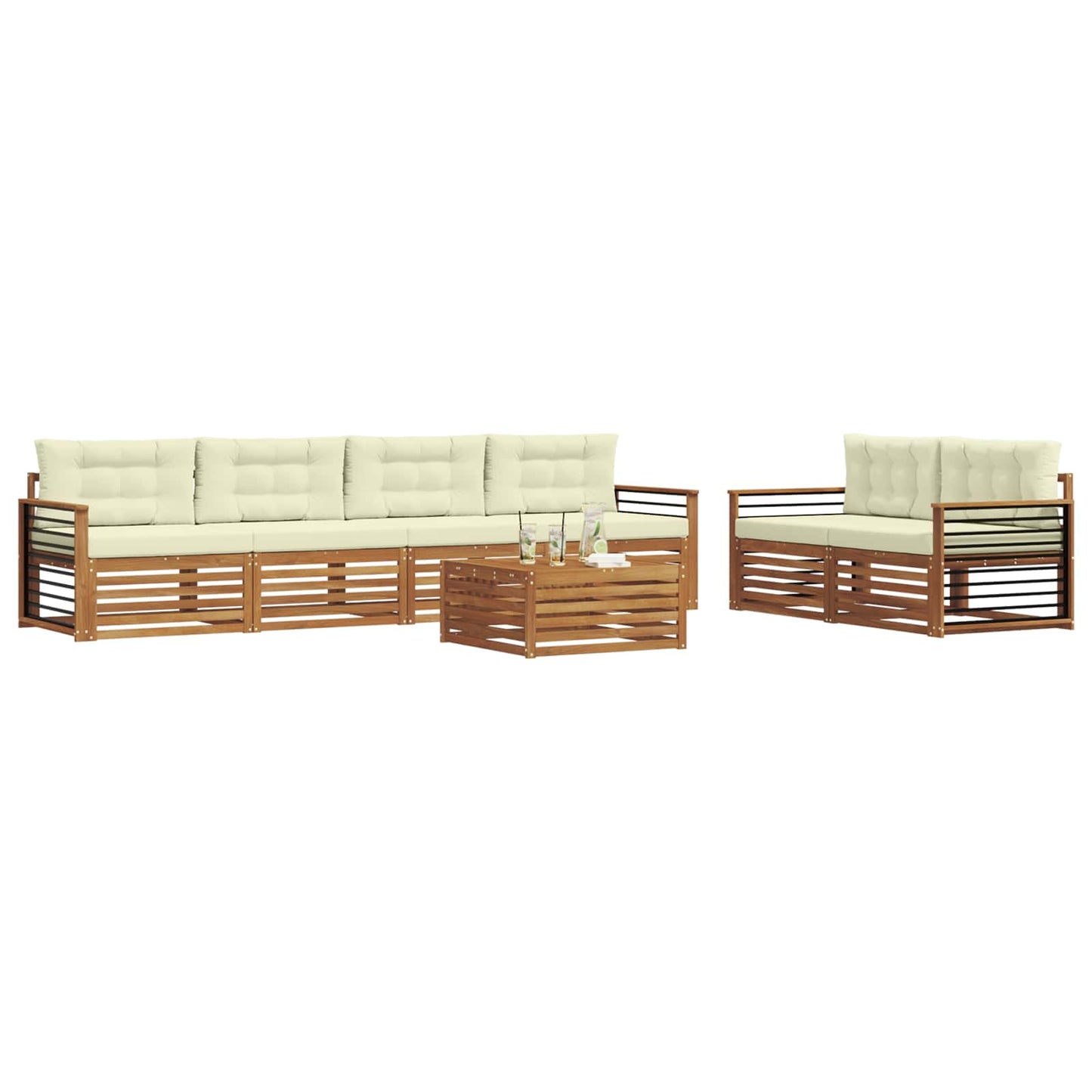 vidaXL Σειρά Καναπέ Εξωτερικού με μαξιλάρι 7 pcs Φυσικό και Κρέμα