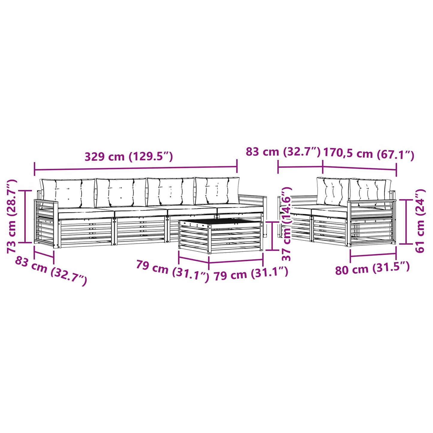 vidaXL Σειρά Καναπέ Εξωτερικού 7 pcs Φυσικό και Ανοιχτό Γκρι