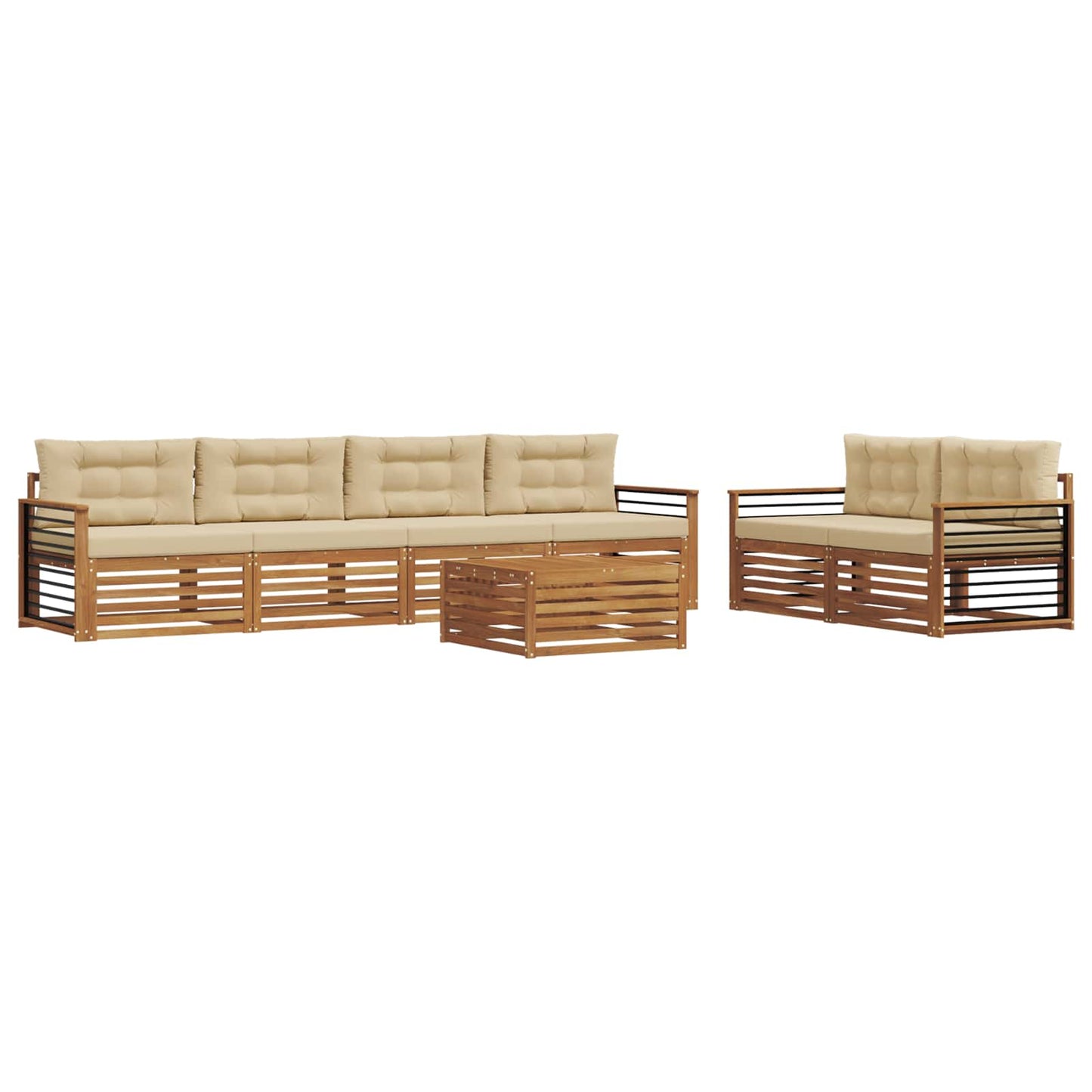vidaXL Σειρά Καναπέ Εξωτερικού με μαξιλάρι 7 pcs Φυσικό και Μπεζ