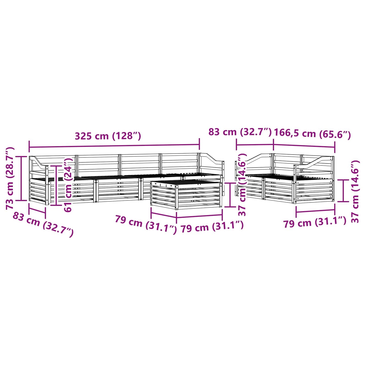 vidaXL Σειρά Καναπέ Εξωτερικού 7 pcs Φυσικό Στερεό Ξύλο Ακακίας