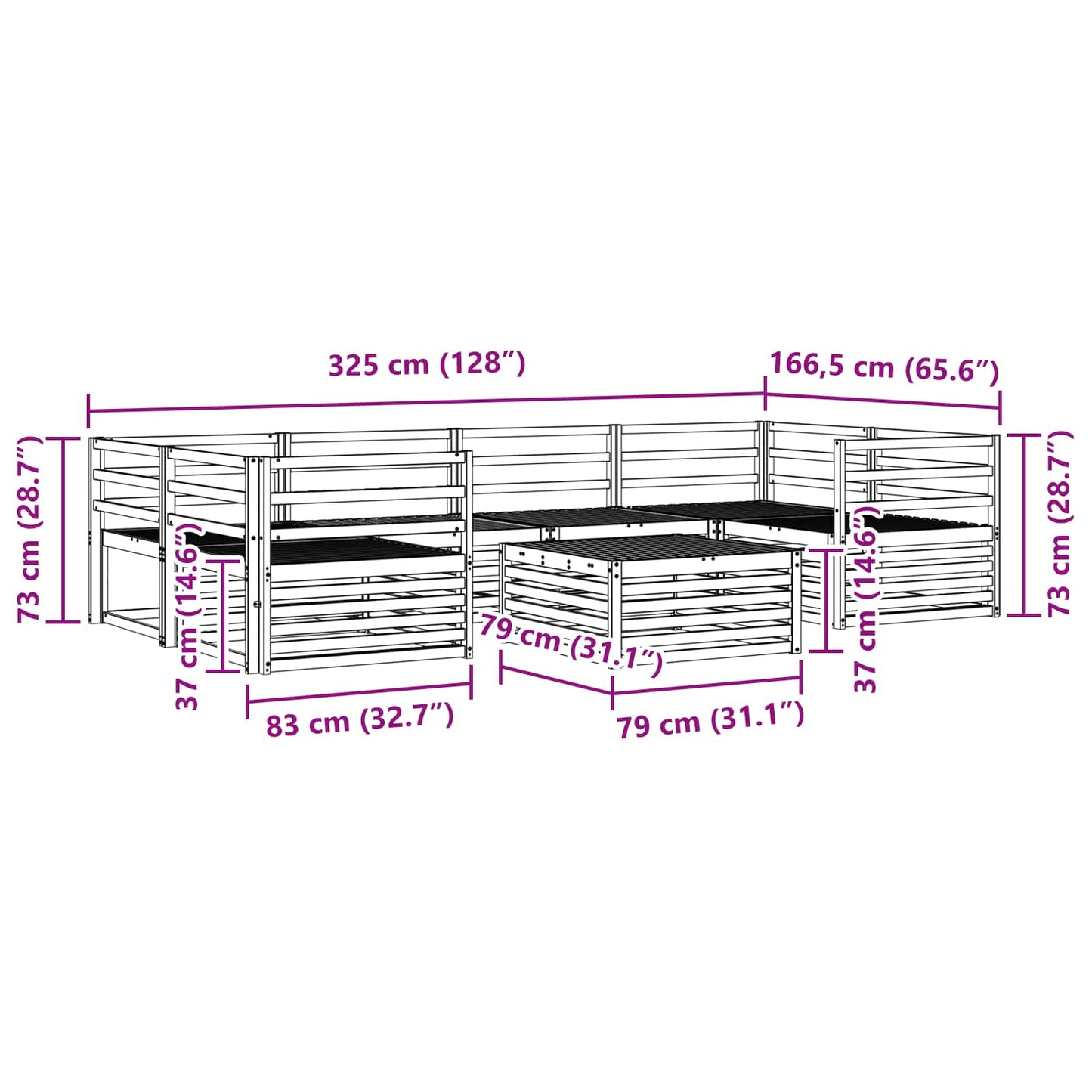 vidaXL Σειρά Καναπέ Εξωτερικού 7 pcs Φυσικό