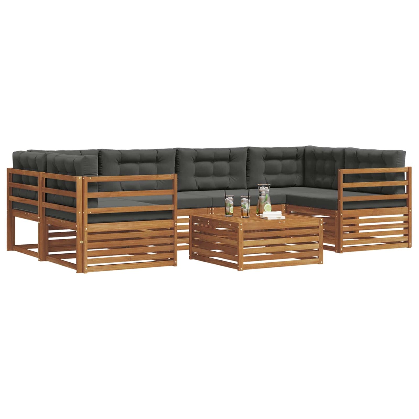 vidaXL Σειρά Καναπέ Εξωτερικού με μαξιλάρι 7 pcs Φυσικό και Ανθρακί