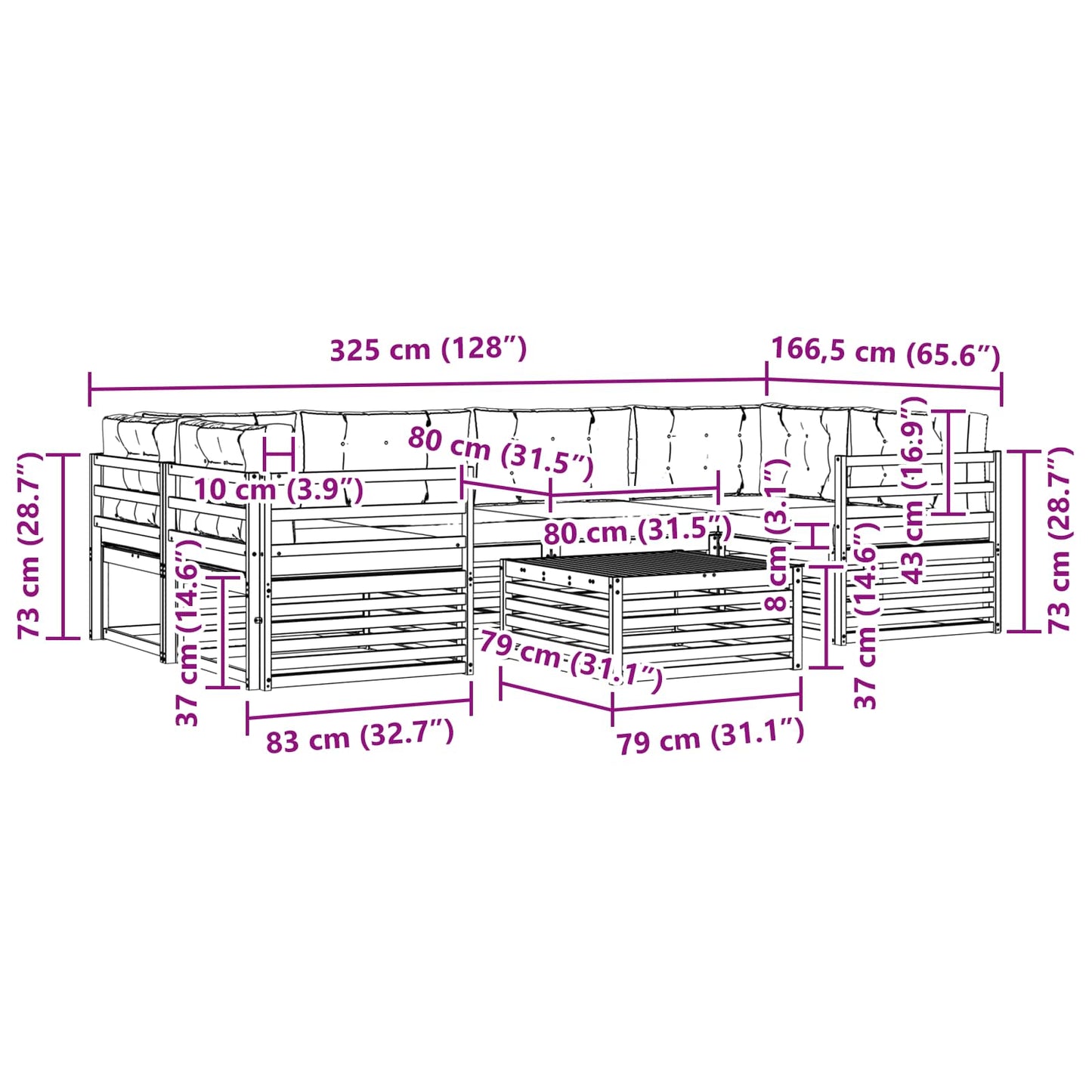 vidaXL Σειρά Καναπέ Εξωτερικού με μαξιλάρι 7 pcs Φυσικό και Ανθρακί