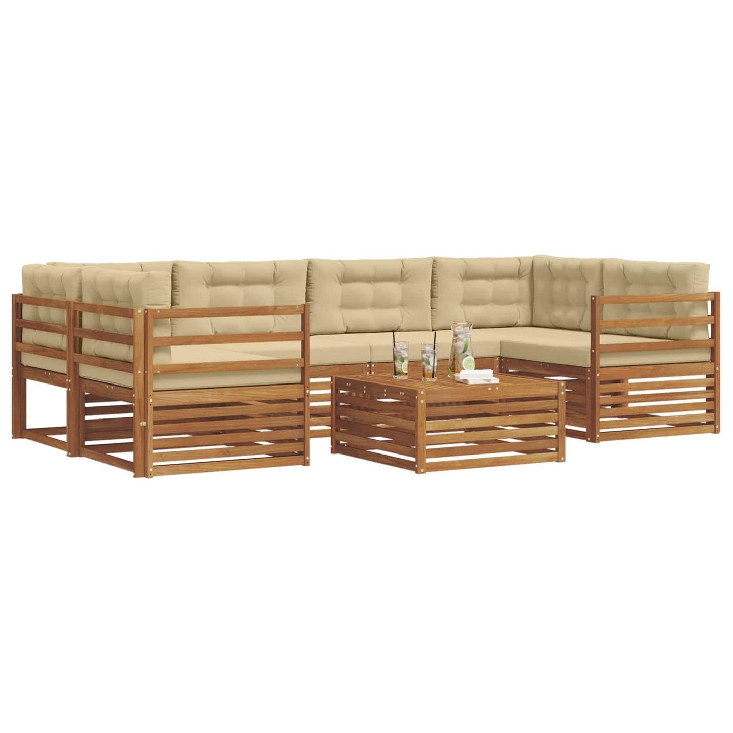 vidaXL Σειρά Καναπέ Εξωτερικού με μαξιλάρι 8 pcs Φυσικό και Μπεζ