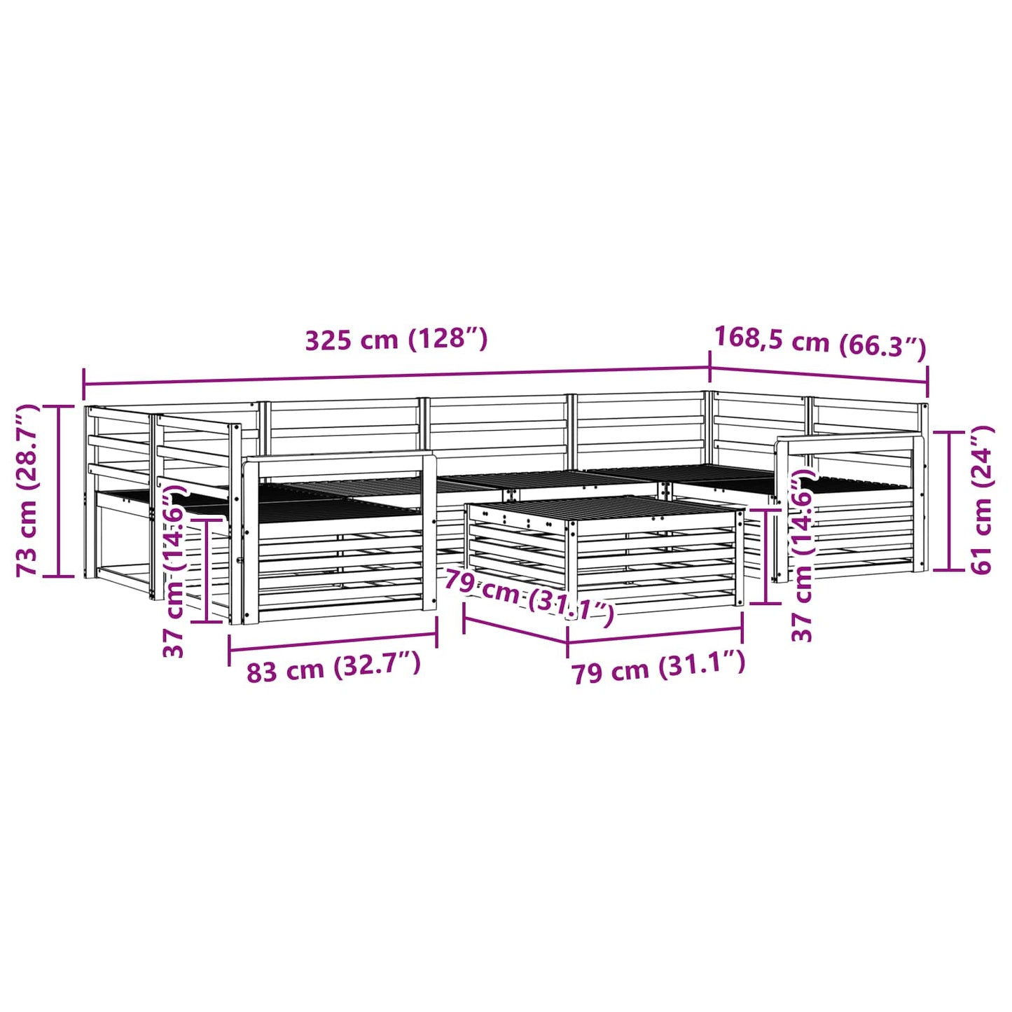 vidaXL Σειρά Καναπέ Εξωτερικού 7 pcs Φυσικό