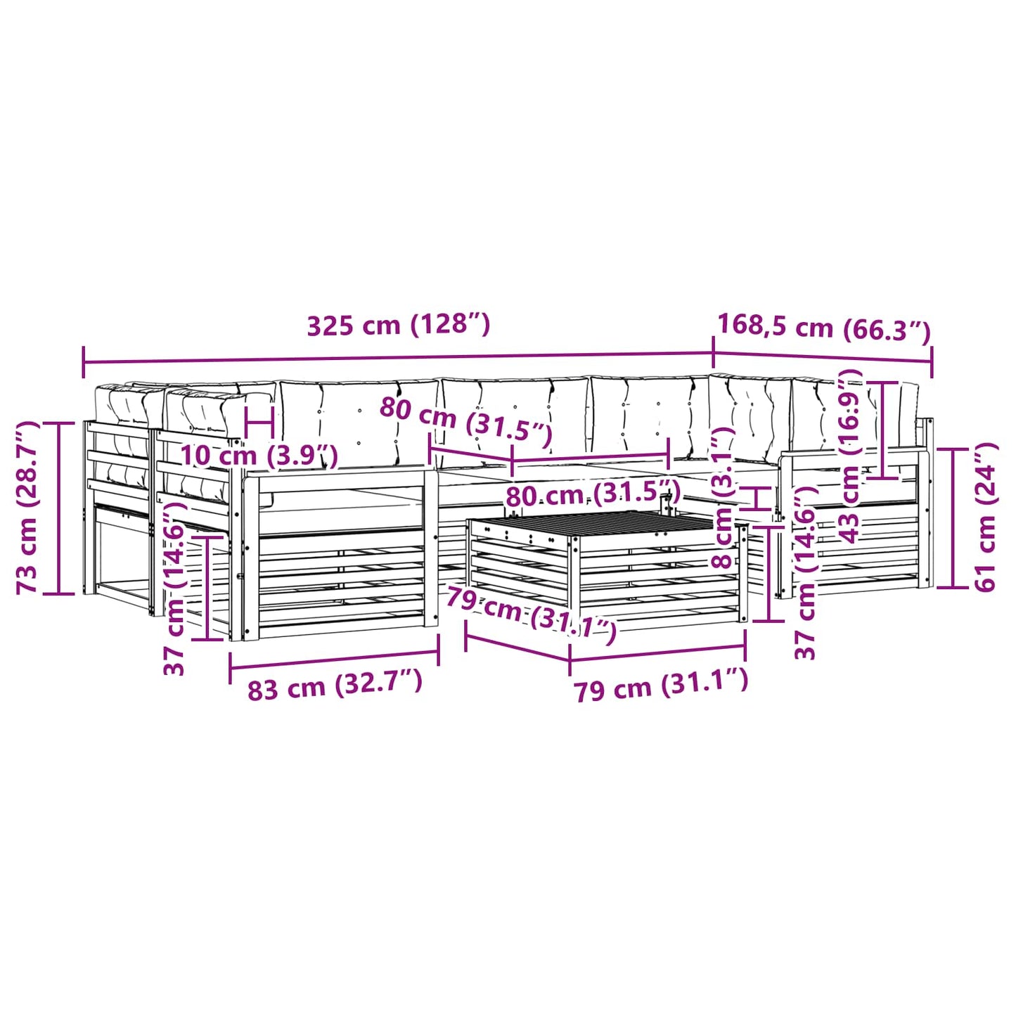 vidaXL Σειρά Καναπέ Εξωτερικού με μαξιλάρι 7 pcs Φυσικό και Ανθρακί