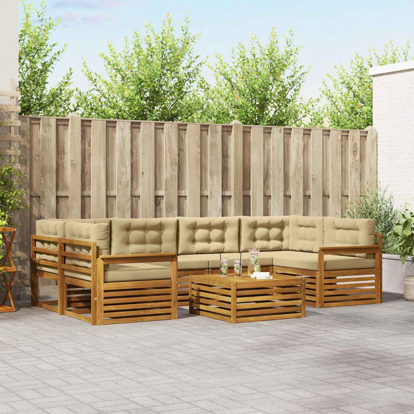 vidaXL Σειρά Καναπέ Εξωτερικού με μαξιλάρι 8 pcs Φυσικό και Μπεζ