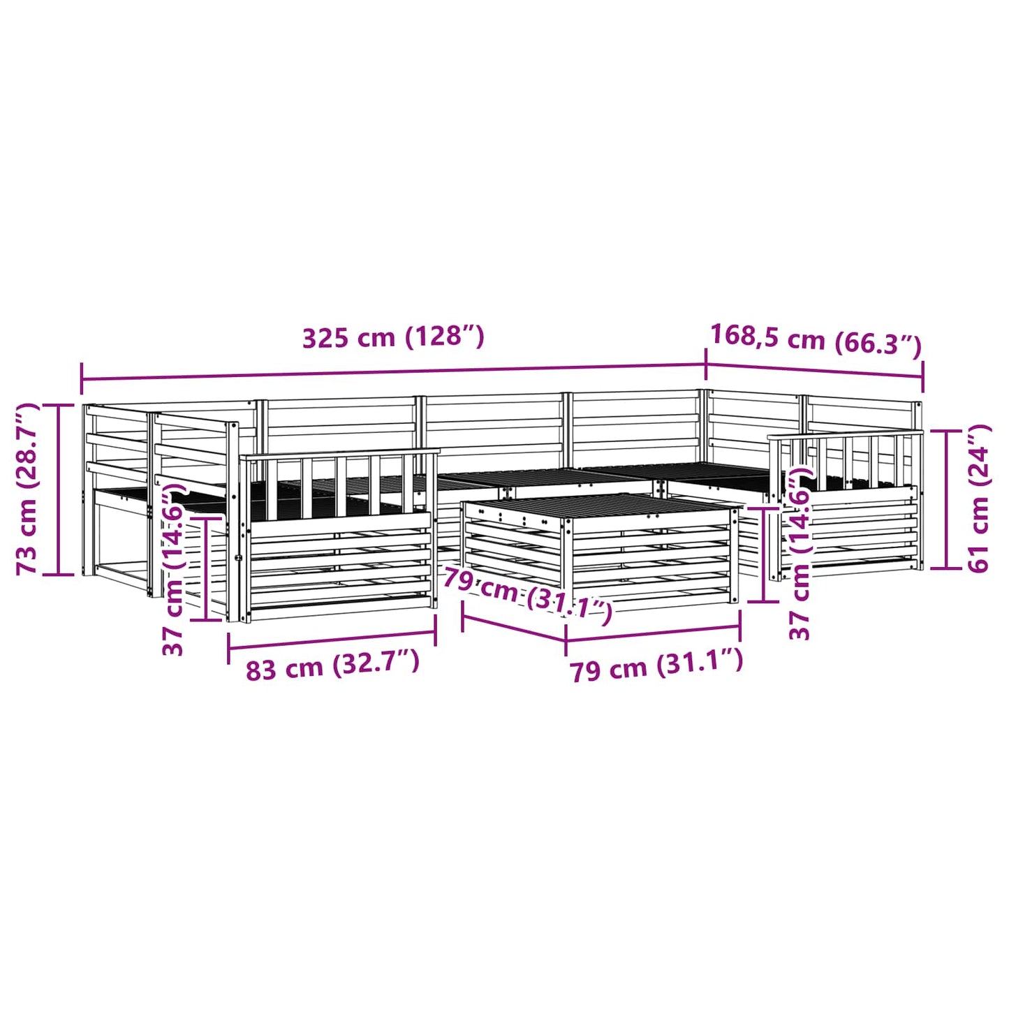 vidaXL Σειρά Καναπέ Εξωτερικού 7 pcs Φυσικό