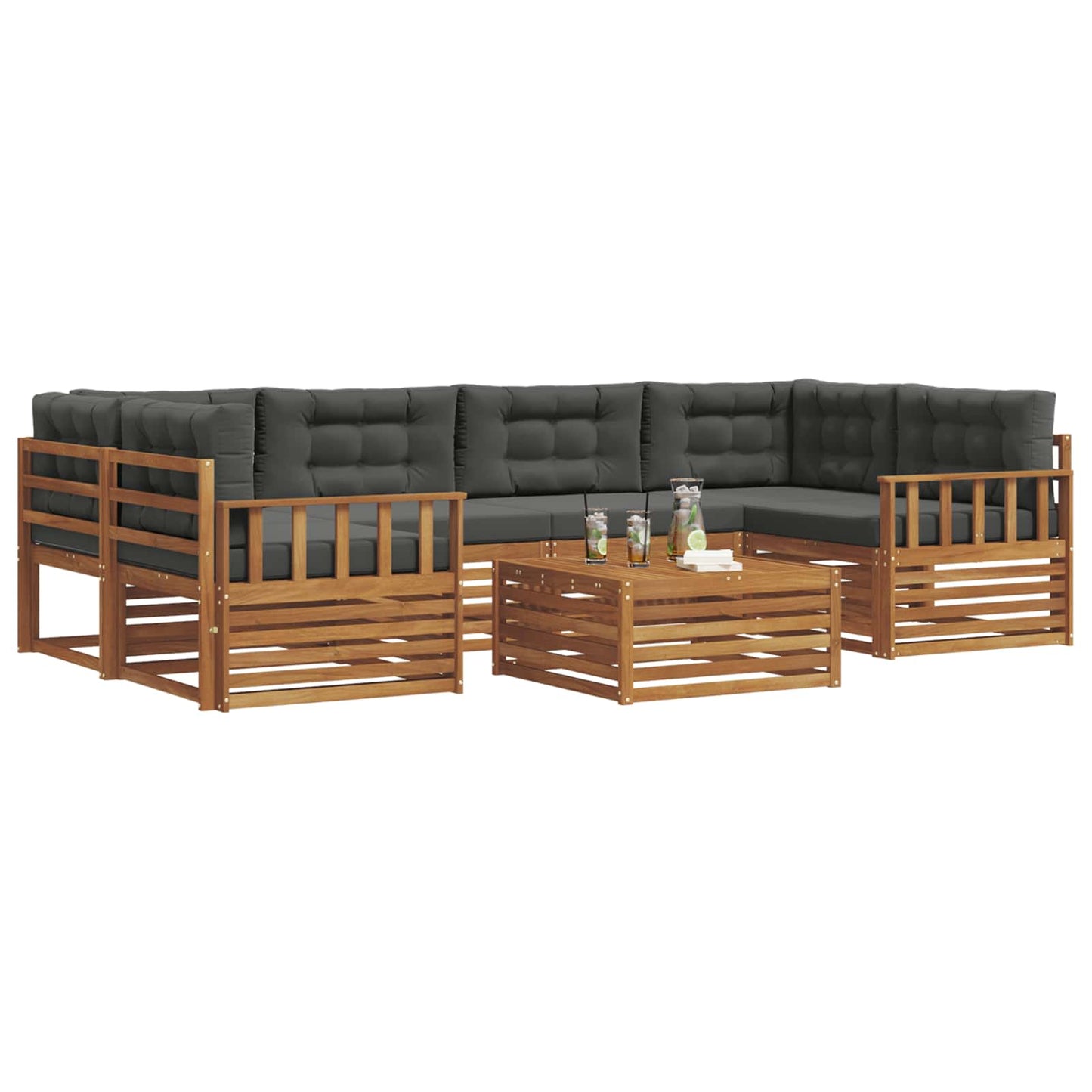 vidaXL Σειρά Καναπέ Εξωτερικού με μαξιλάρι 7 pcs Φυσικό και Ανθρακί