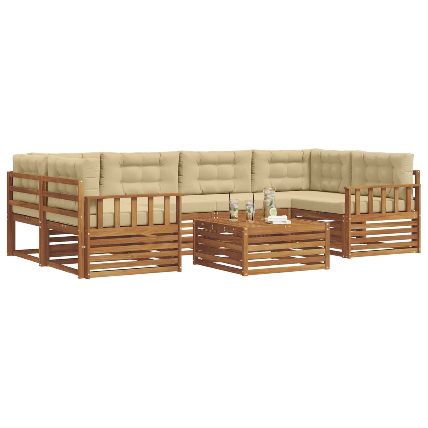 vidaXL Σειρά Καναπέ Εξωτερικού με μαξιλάρι 8 pcs Φυσικό και Μπεζ