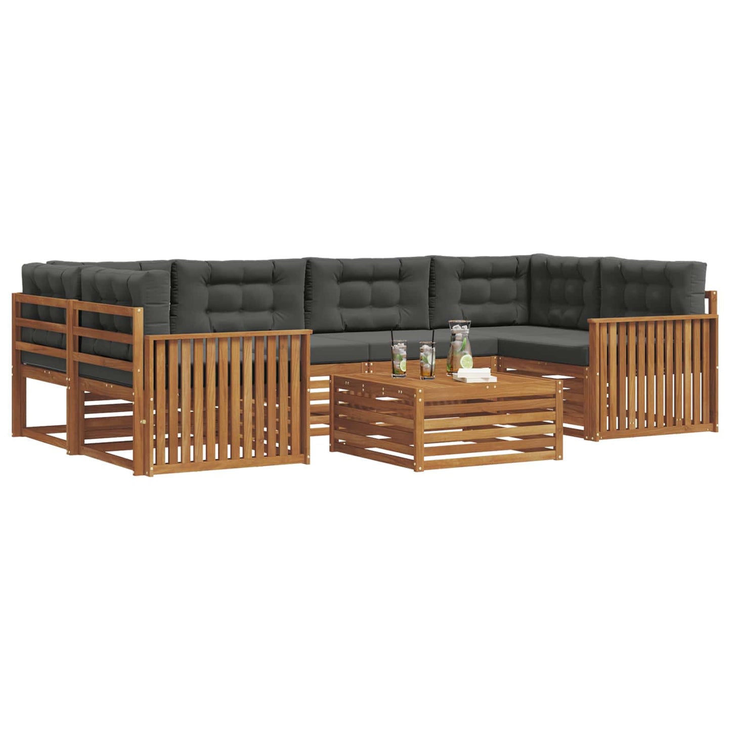 vidaXL Σειρά Καναπέ Εξωτερικού με μαξιλάρι 7 pcs Φυσικό και Ανθρακί