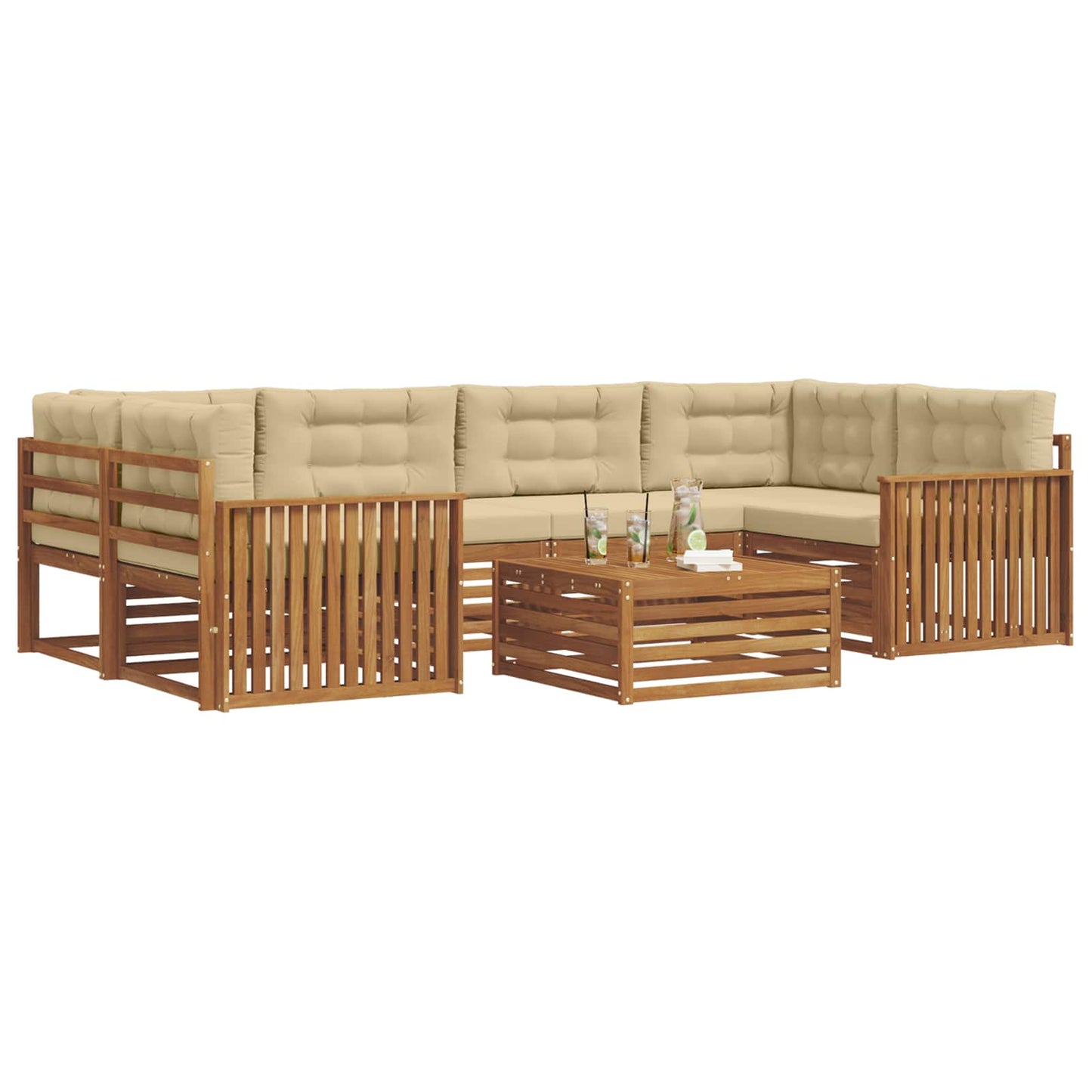 vidaXL Σειρά Καναπέ Εξωτερικού με μαξιλάρι 8 pcs Φυσικό και Μπεζ