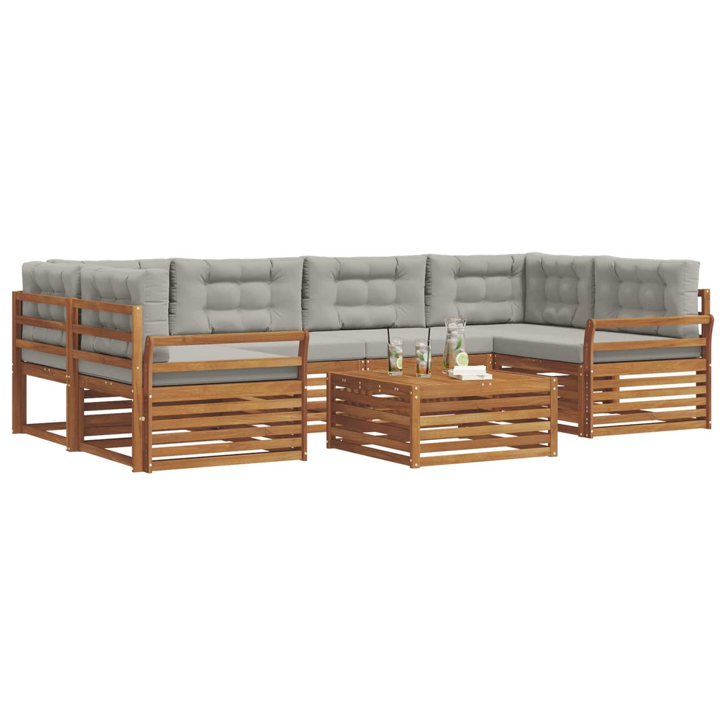 vidaXL Σειρά Καναπέ Εξωτερικού 7 pcs Φυσικό και Ανοιχτό Γκρι
