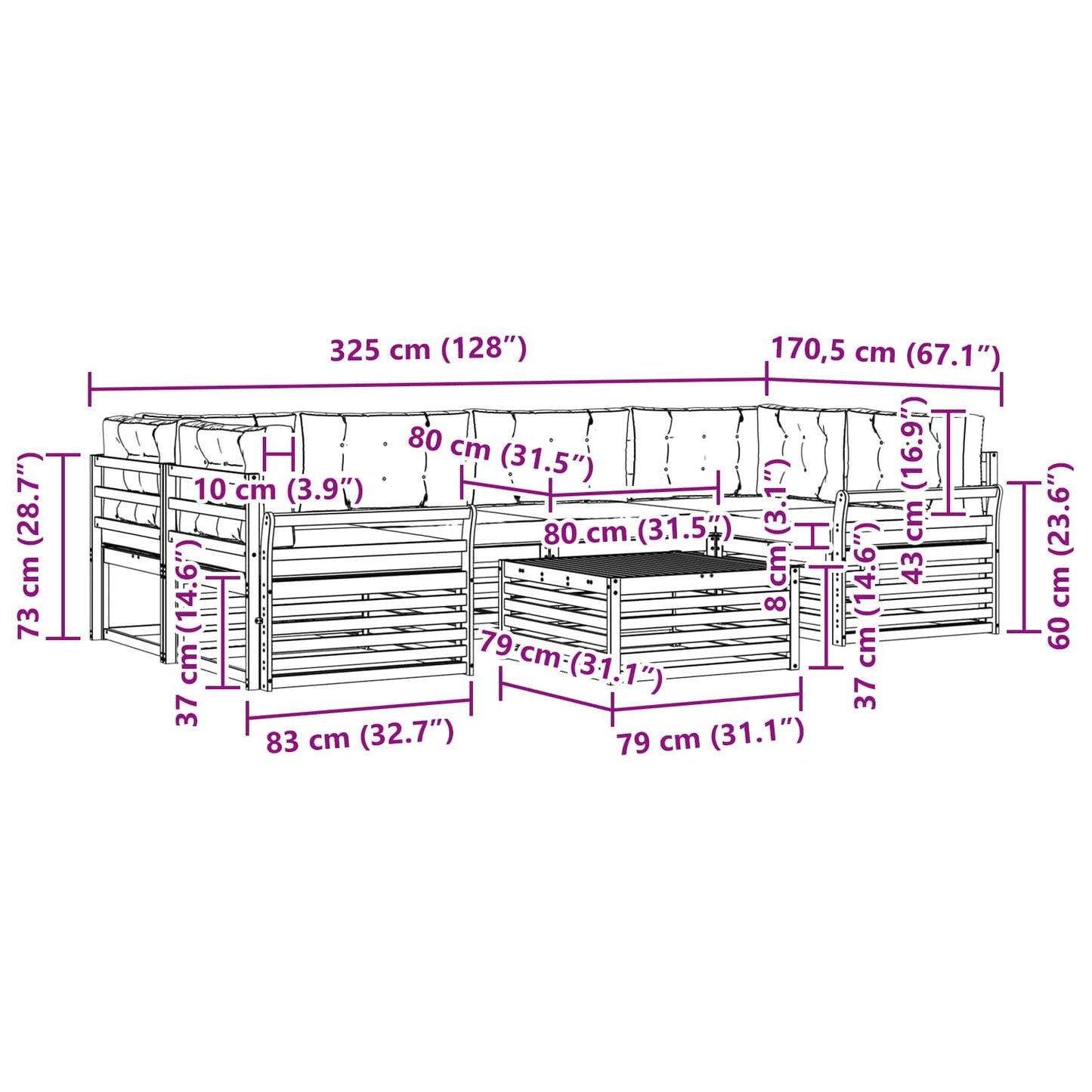 vidaXL Σειρά Καναπέ Εξωτερικού 7 pcs Φυσικό και Ανοιχτό Γκρι