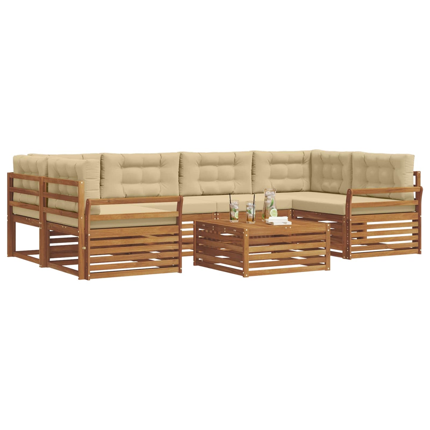 vidaXL Σειρά Καναπέ Εξωτερικού με μαξιλάρι 8 pcs Φυσικό και Μπεζ