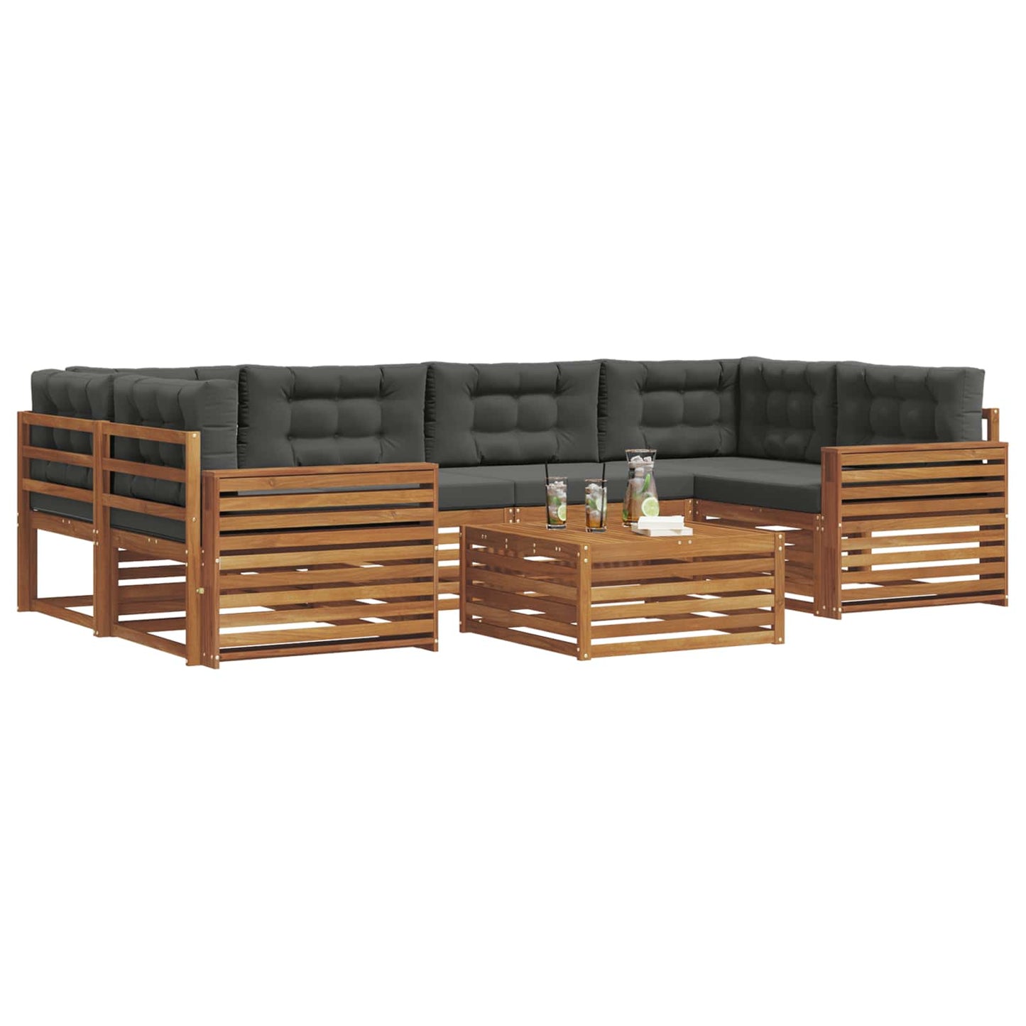 vidaXL Σειρά Καναπέ Εξωτερικού με μαξιλάρι 7 pcs Φυσικό και Ανθρακί