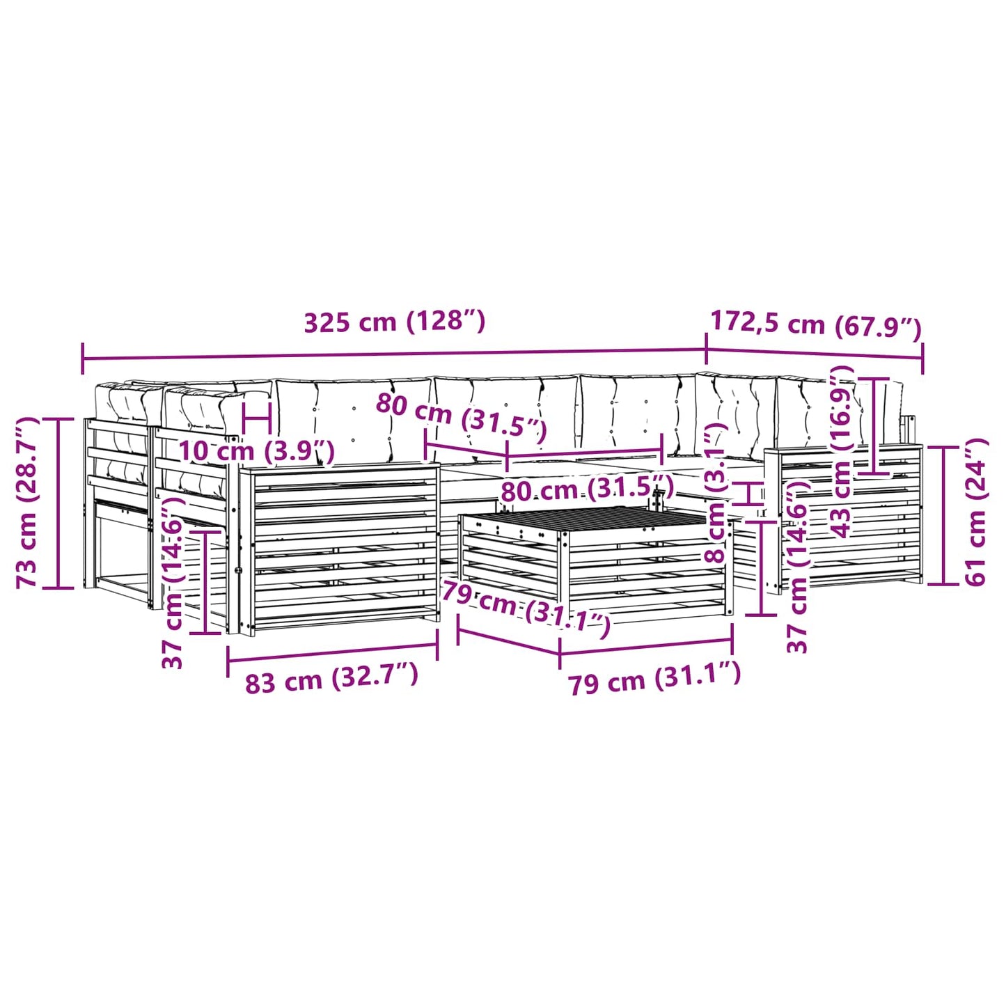 vidaXL Σειρά Καναπέ Εξωτερικού με μαξιλάρι 7 pcs Φυσικό και Ανθρακί