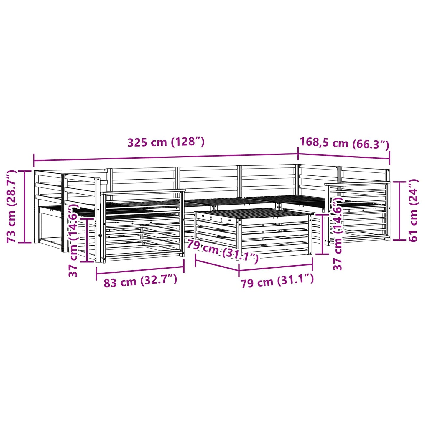 vidaXL Σειρά Καναπέ Εξωτερικού 7 pcs Φυσικό Στερεό Ξύλο Ακακίας