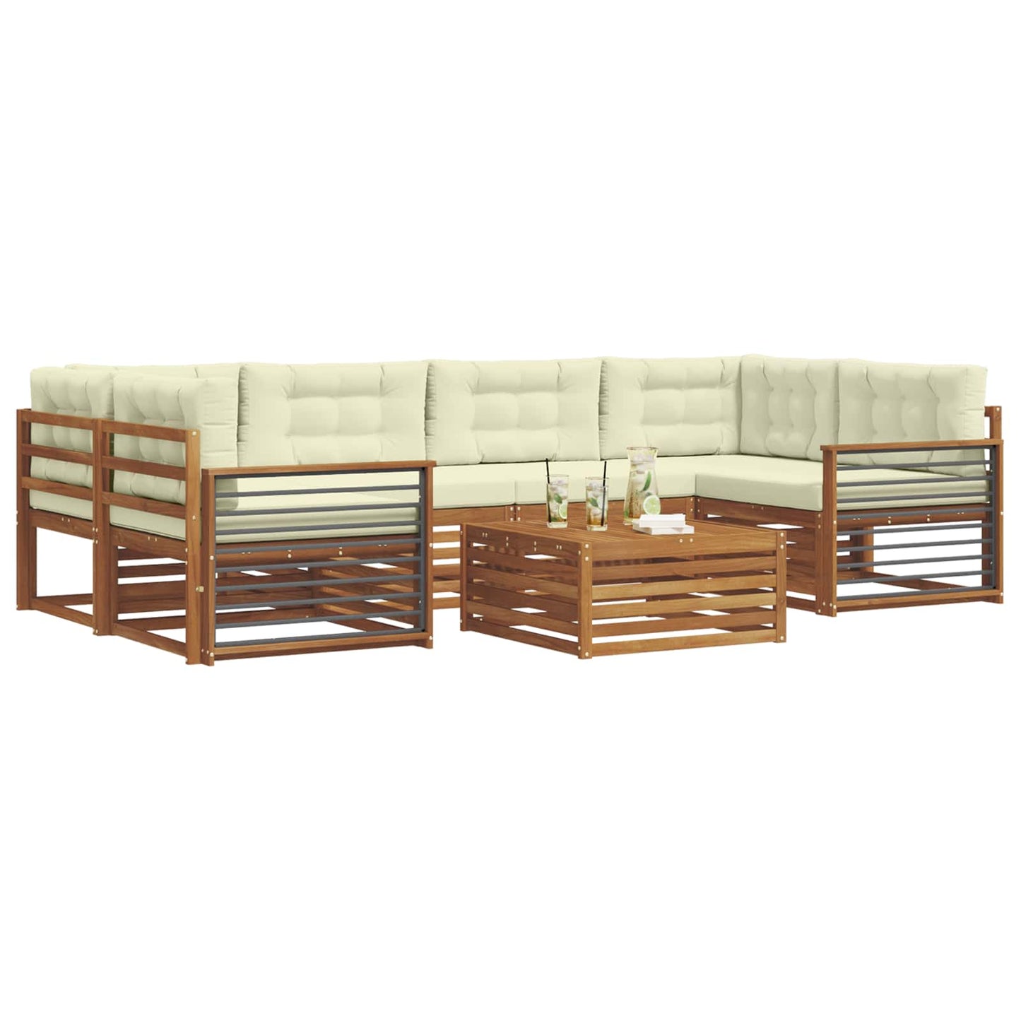 vidaXL Σειρά Καναπέ Εξωτερικού με μαξιλάρι 8 pcs Φυσικό και Κρέμα