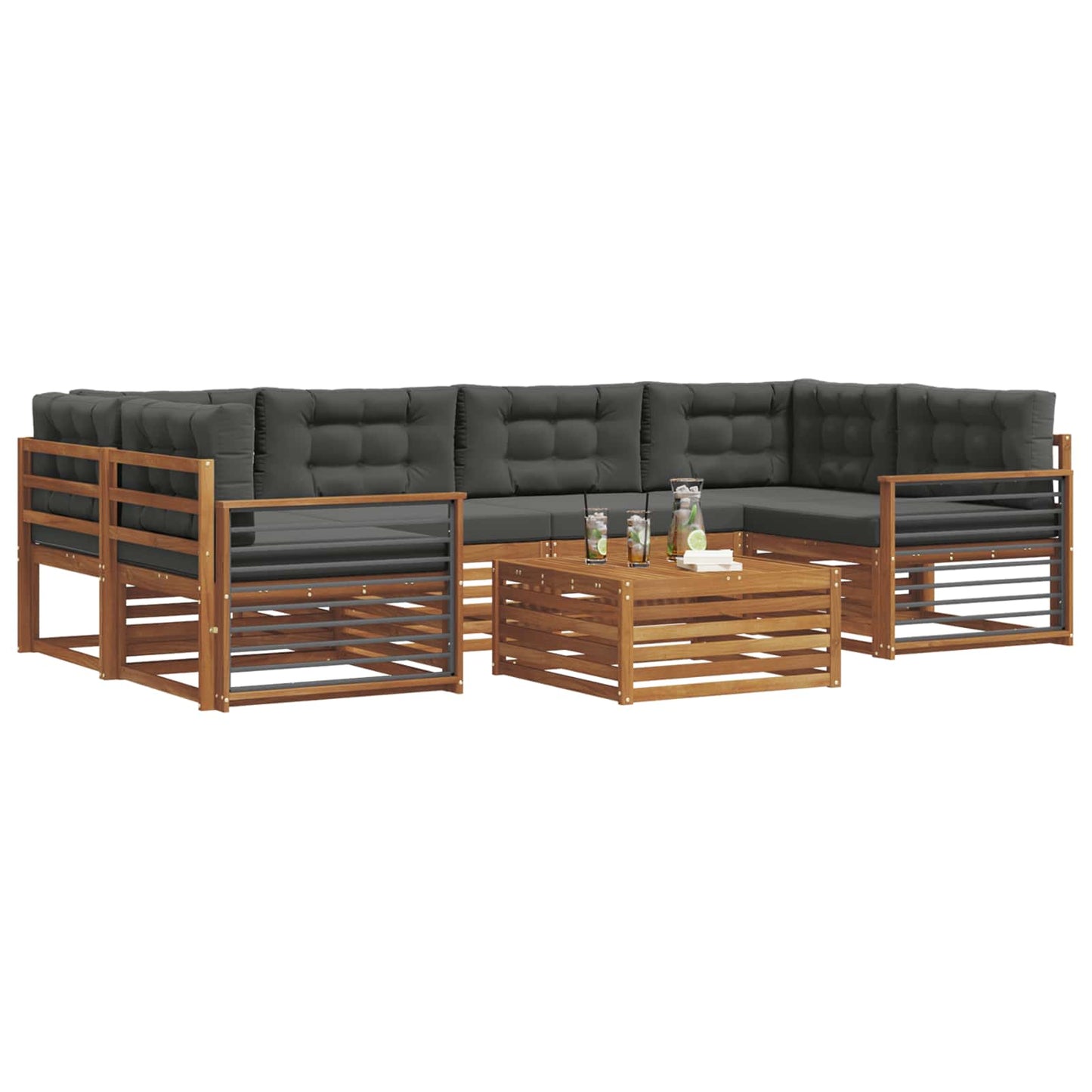 vidaXL Σειρά Καναπέ Εξωτερικού με μαξιλάρι 7 pcs Φυσικό και Ανθρακί