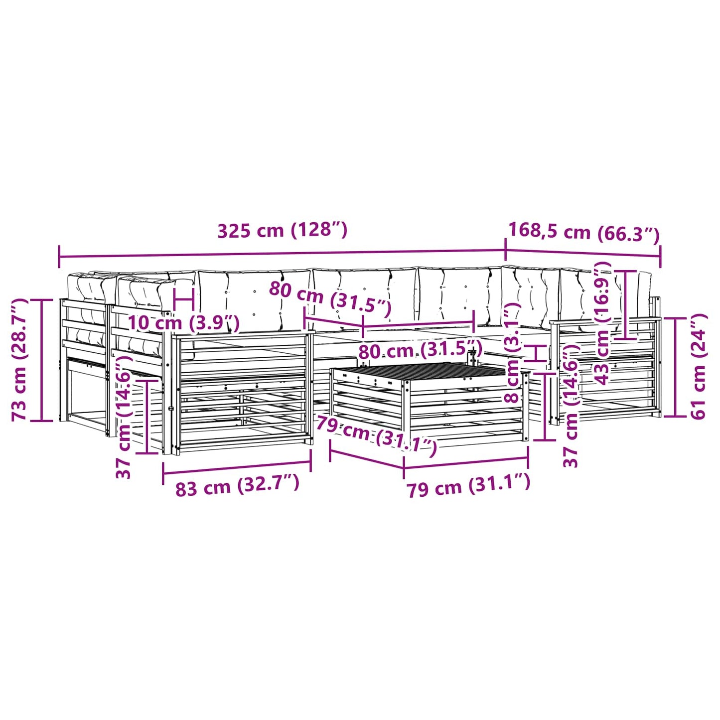 vidaXL Σειρά Καναπέ Εξωτερικού με μαξιλάρι 7 pcs Φυσικό και Ανθρακί
